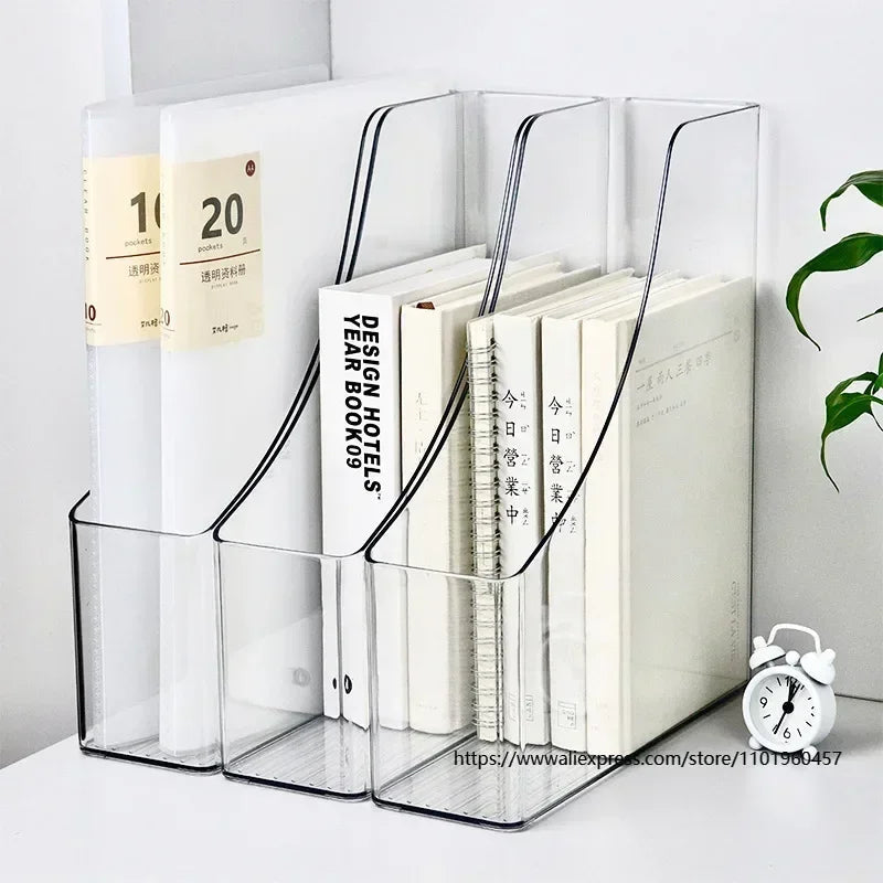 Acrylic Magazine File Holder 4 Slot Clear Desk Organizer for Documents, Folders and Books