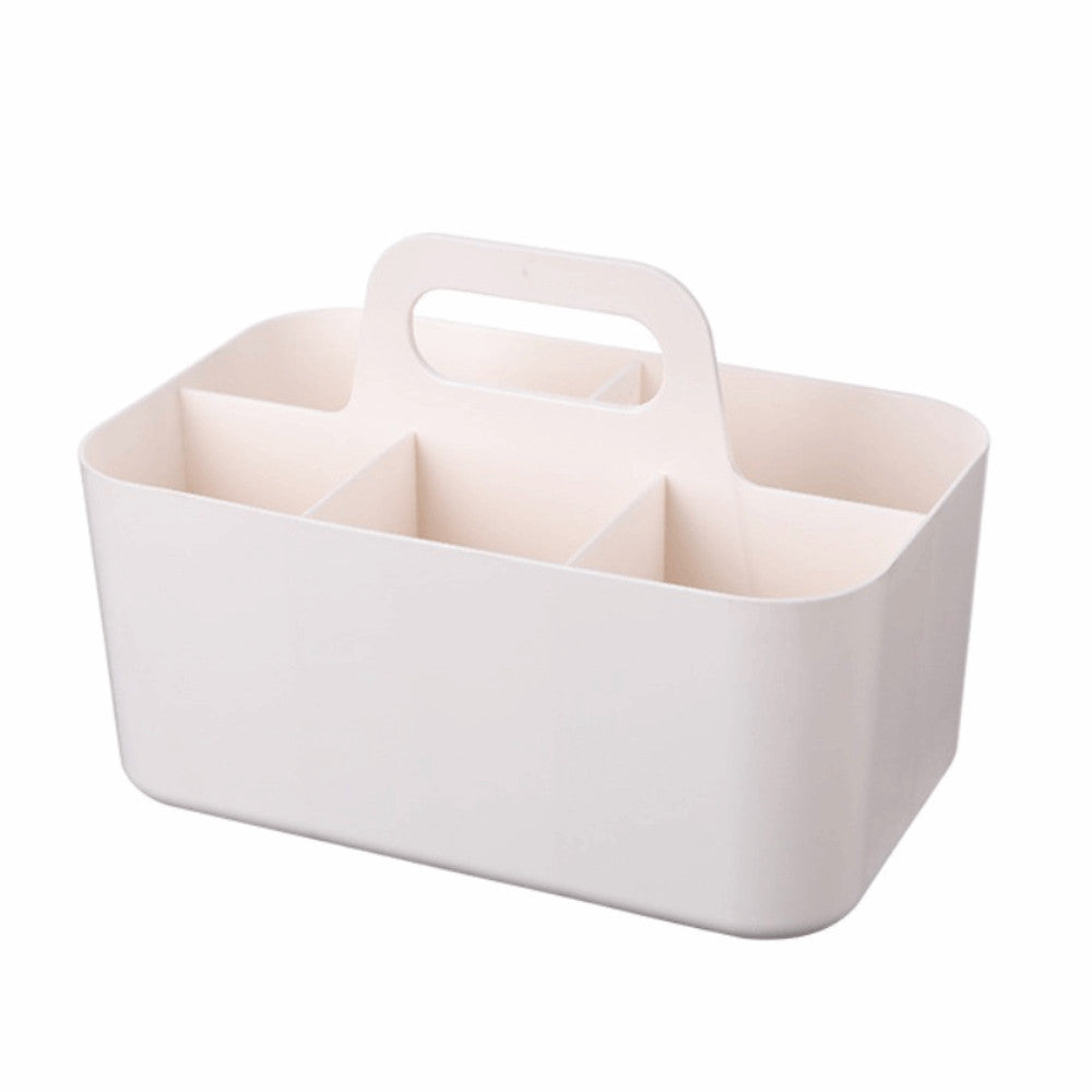 Multipurpose Plastic Caddy with 5 Compartments and Handle for Stationery and Office Storage