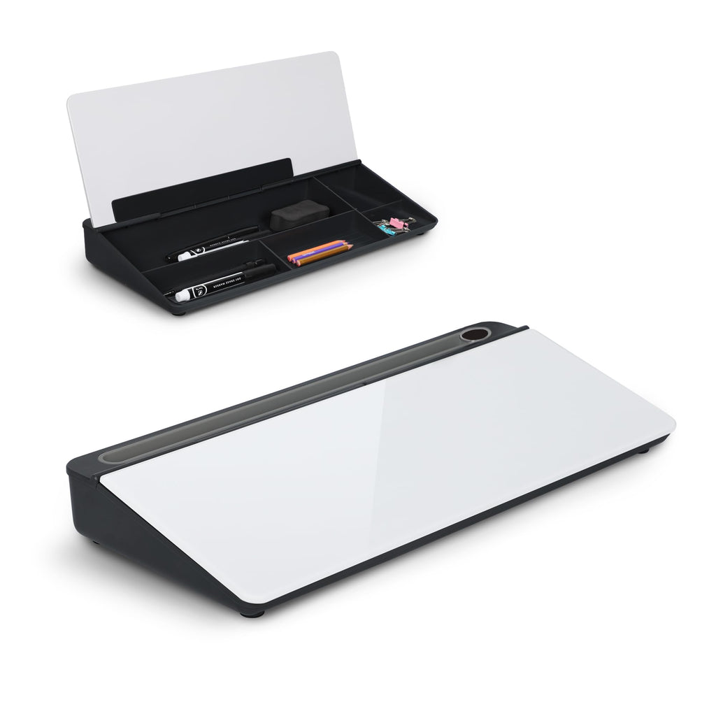 Desktop Glass Whiteboard with Tempered Surface and Storage Compartment for Home Office Notes