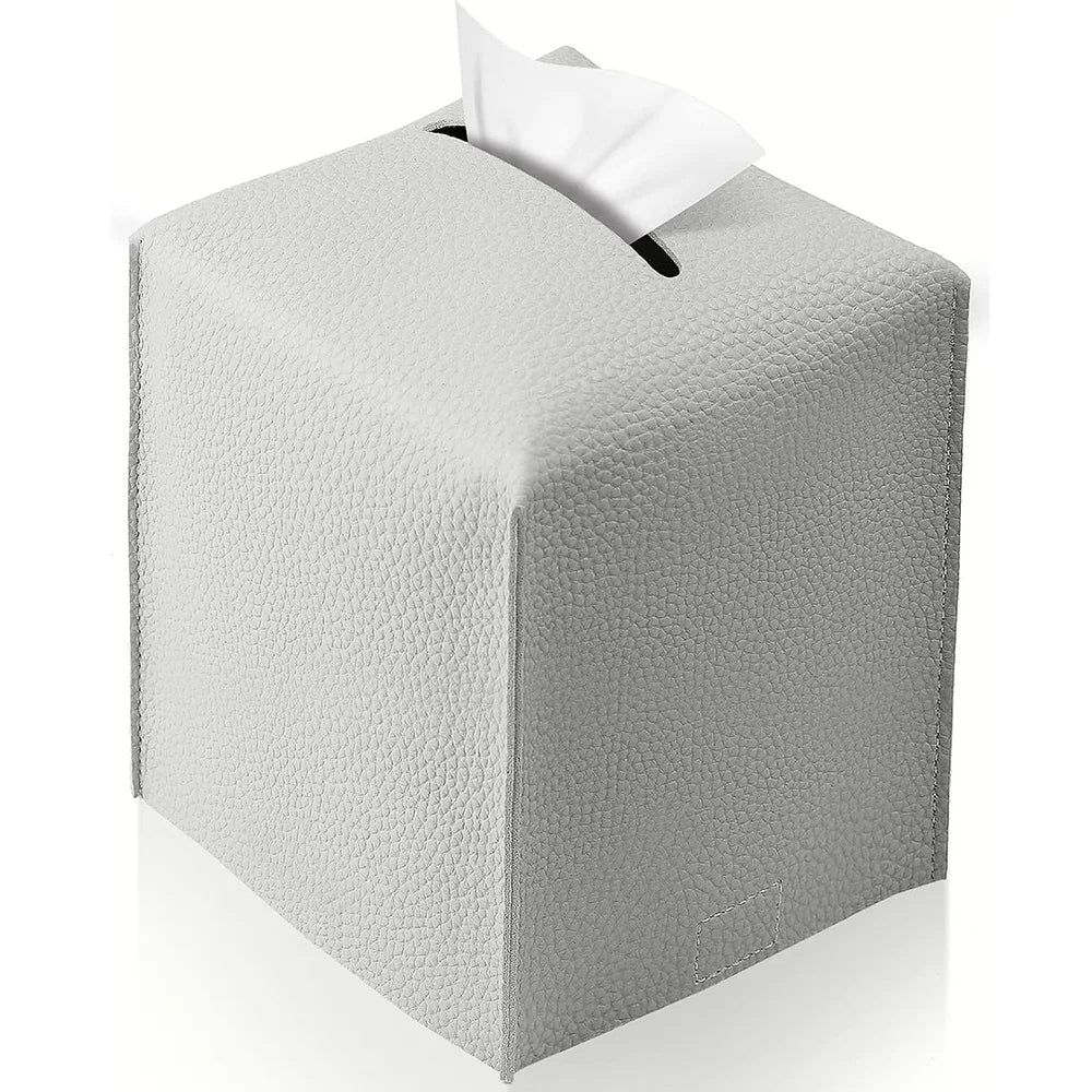 PU Leather Tissue Holder with Square Decorative Design for Bathroom and Office Organization