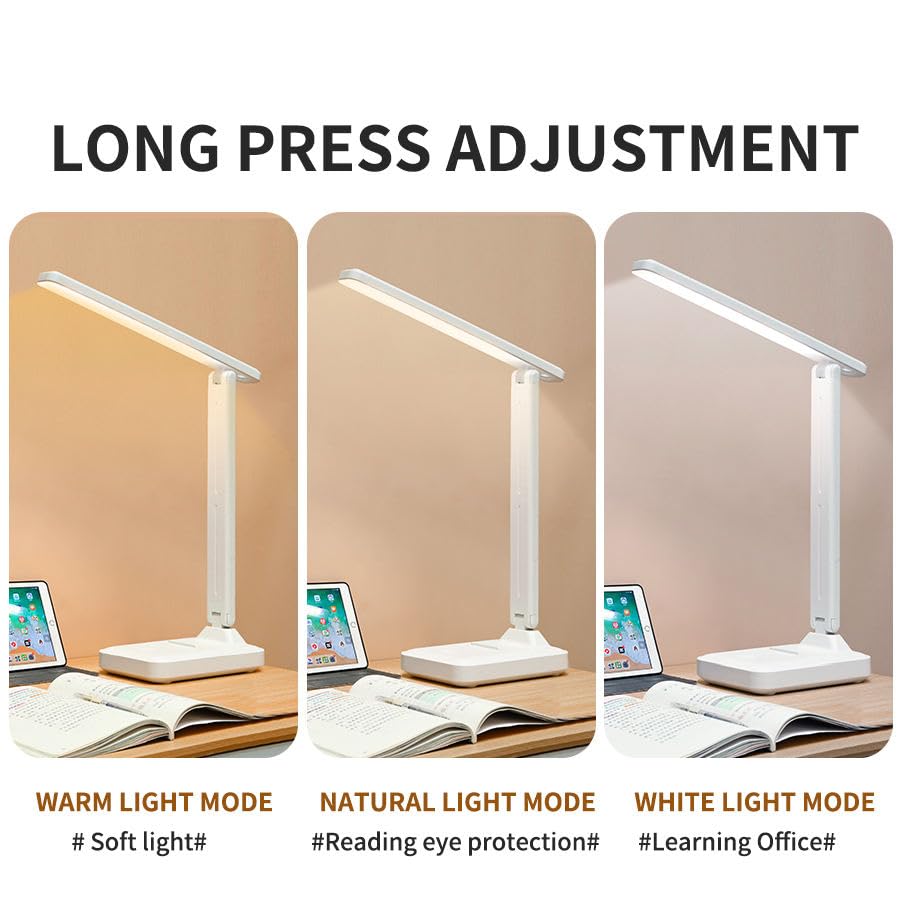 LED Dimmable Desk Lamp with Adjustable Arm, 5 Color Modes, 5 Brightness Levels for Reading, Crafting, and Office Work