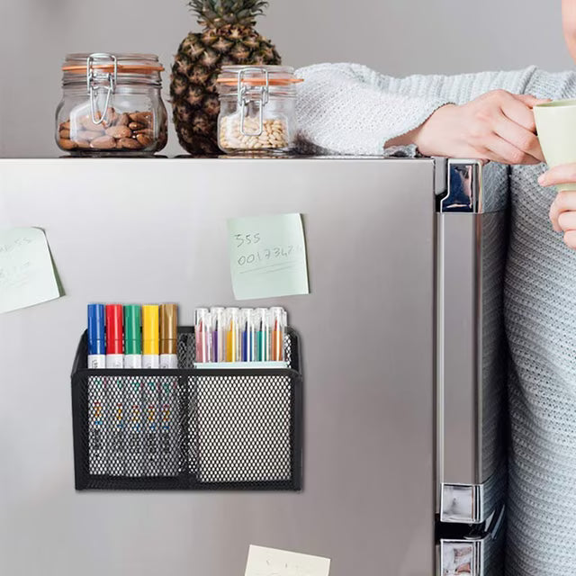 Magnetic Pencil Holder with Metal Mesh Basket Design for Locker and Desk Storage