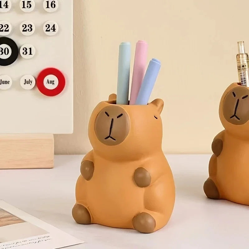 Pen Holder Ceramic Capybara Design for Desk Stationery and Makeup Brush Storage