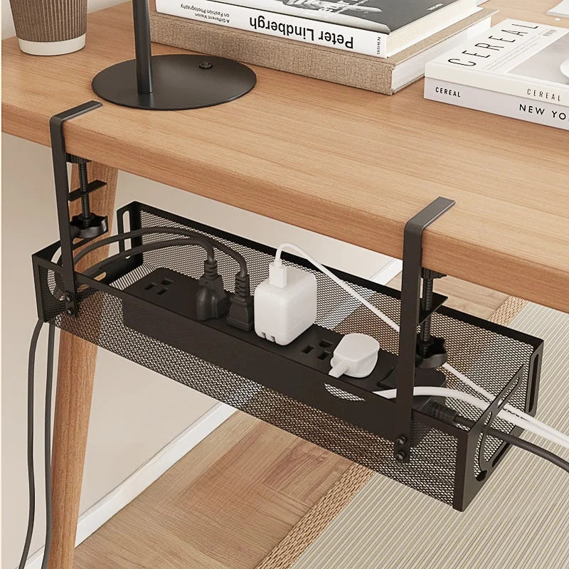 Under Desk Cable Tray with Clamp Mount Steel Wire Management Rack for Workspace Cable Organization