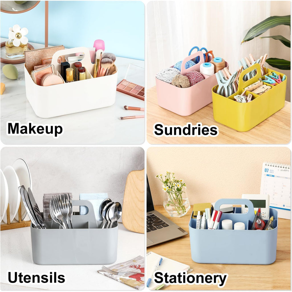 Multipurpose Plastic Caddy with 5 Compartments and Handle for Stationery and Office Storage