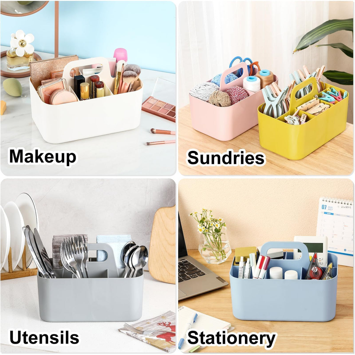 Multipurpose Plastic Caddy with 5 Compartments and Handle for Stationery and Office Storage