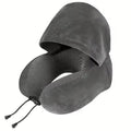 Hooded Travel Pillow with U Shaped Memory Foam and Light Blocking Hood for Airplane, Office, and Car Rest
