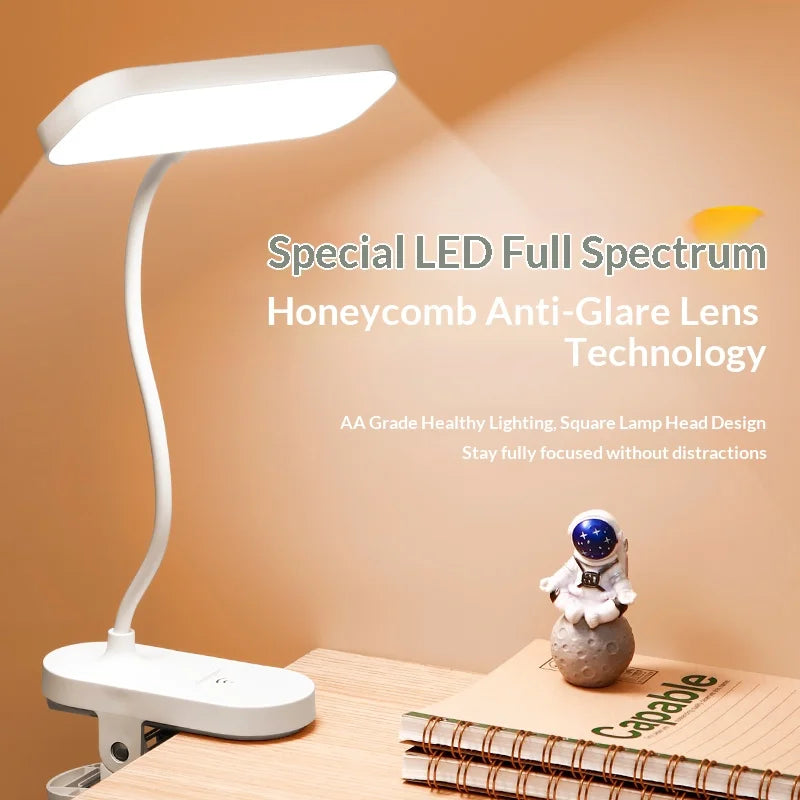 Clip-On LED Lamp with USB Rechargeable Design for Students, Bedrooms, and Office Desks