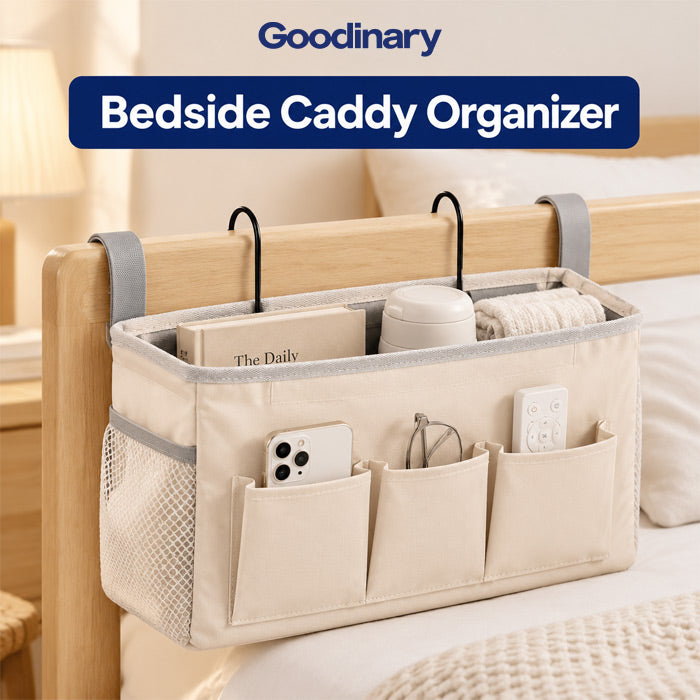 Bedside Caddy Organizer with Multiple Pockets and Hooks for Beds, Sofas and Dorm Storage