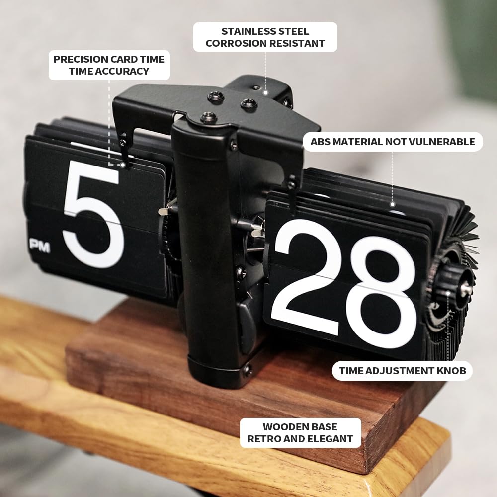Flip Desk Clock with Retro Automatic Page Turning for Home or Office Desk Decoration, Metal Construction