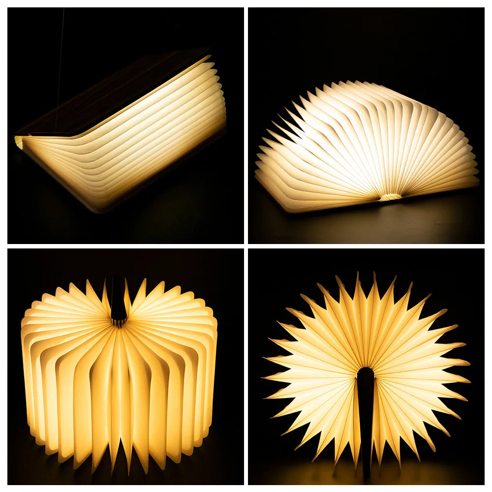 LED Wooden Book Lamp with 3 Color Modes USB Rechargeable for Kids Bedside or Bedroom Decor