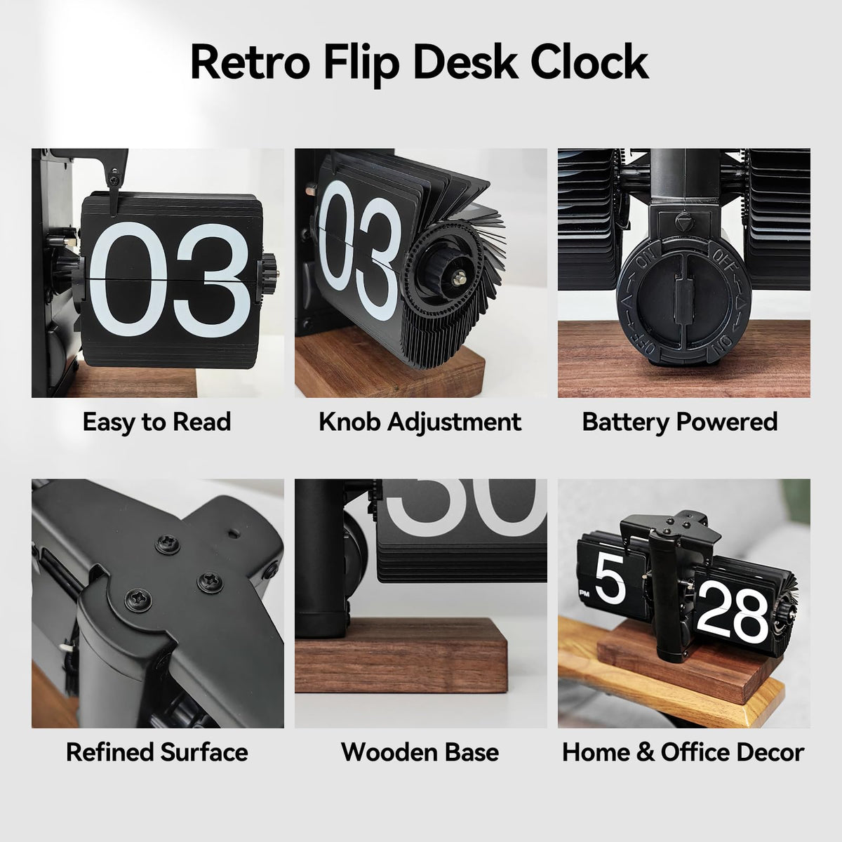 Flip Desk Clock with Retro Automatic Page Turning for Home or Office Desk Decoration, Metal Construction