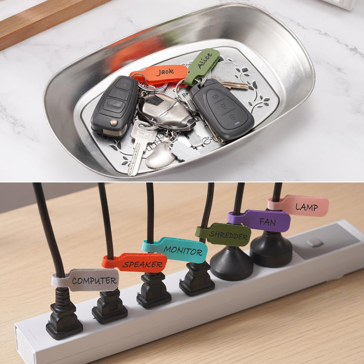3Pcs Reusable Waterproof Cable Labels with Color-Coded Straps for Home, Office, or Travel