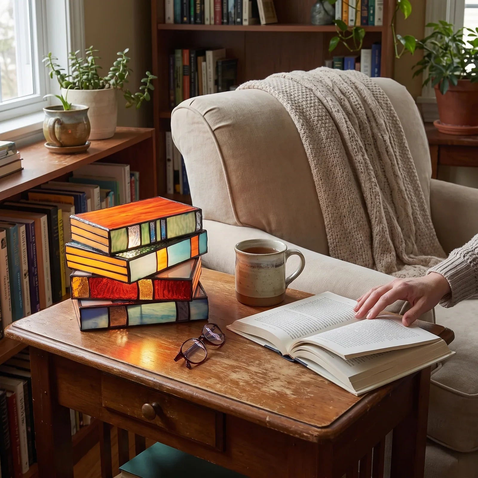 Stained Glass Book Lamp - Elegant Reading Light