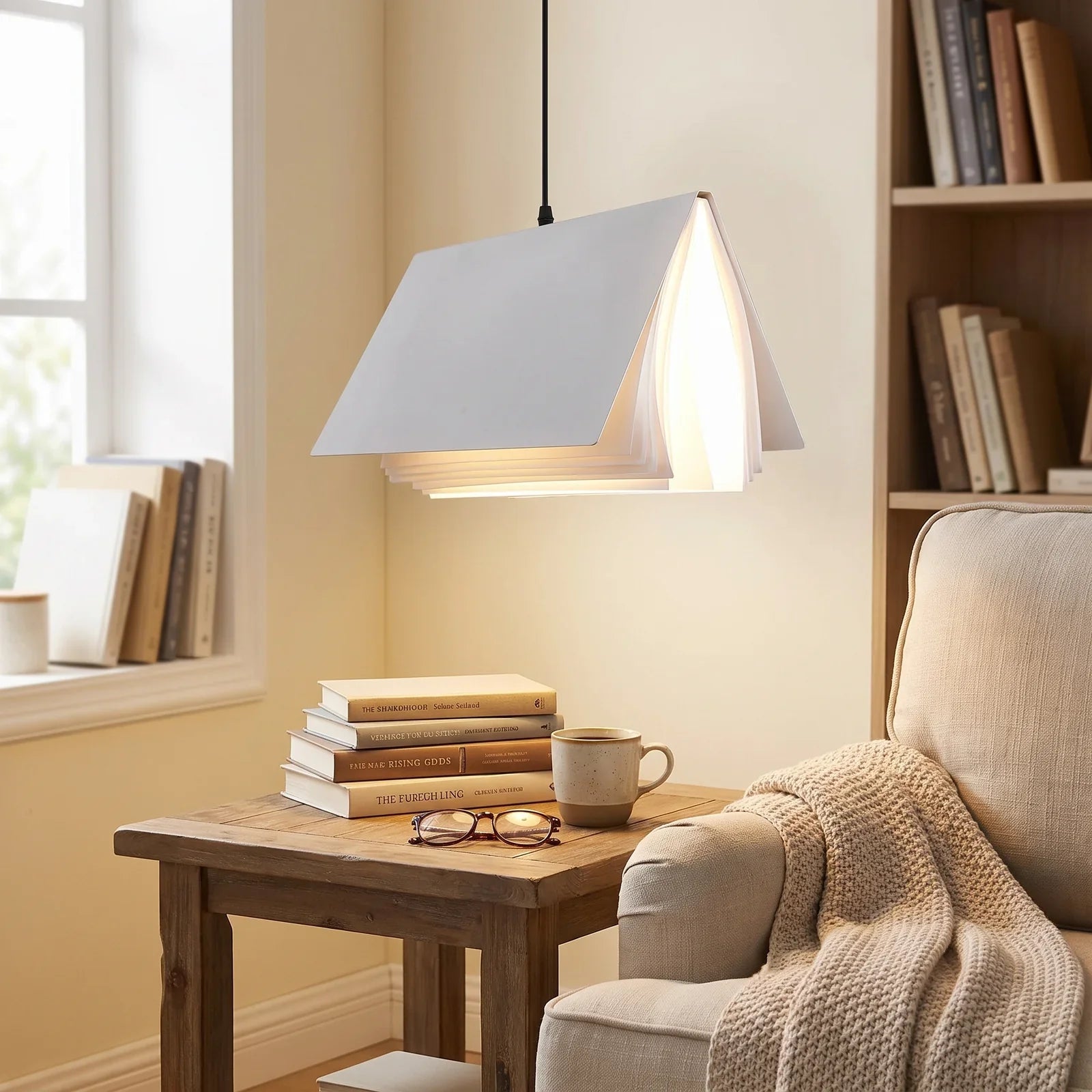 Whimsical Flying Book Pendant Lamp