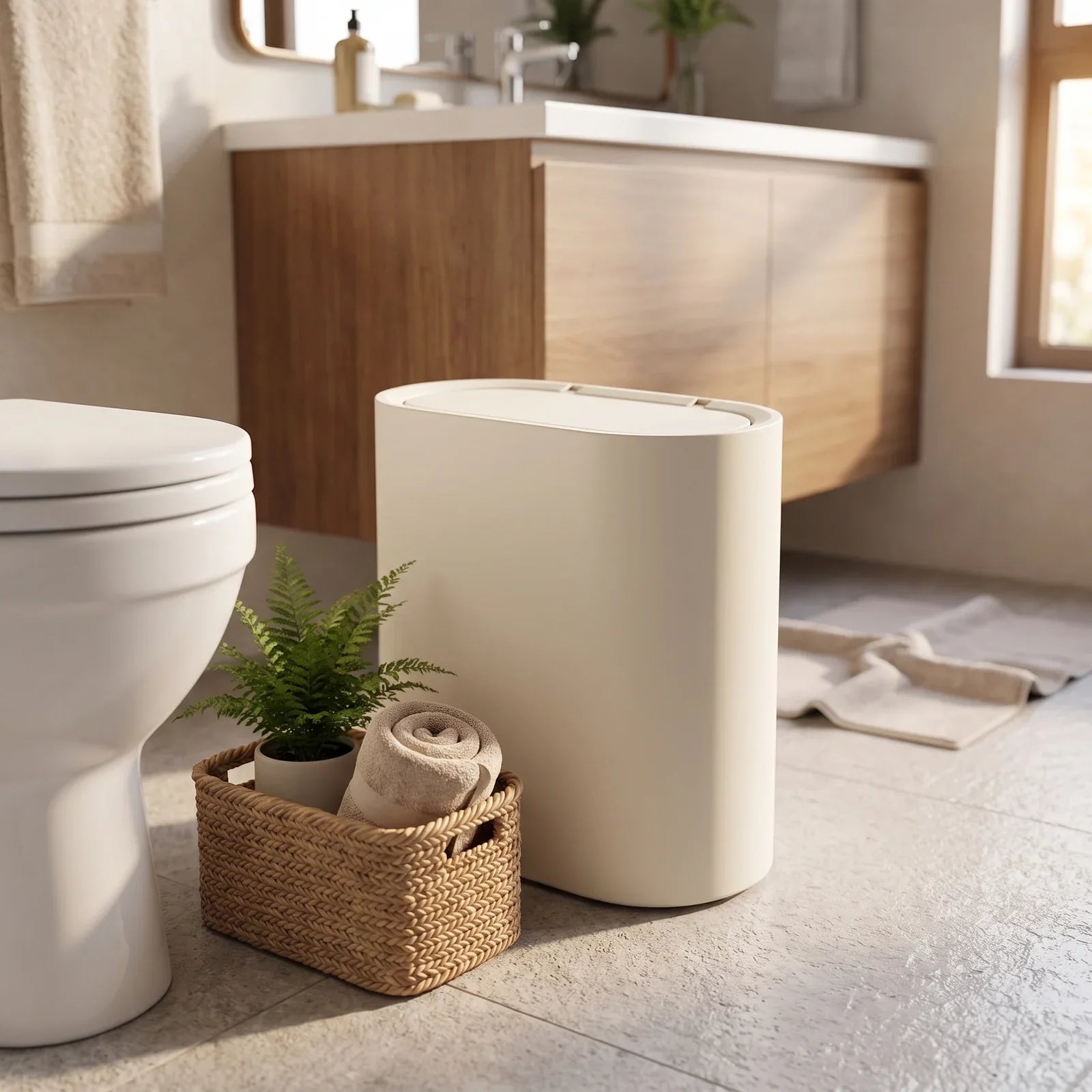 Elegant Marble-Patterned Trash Can