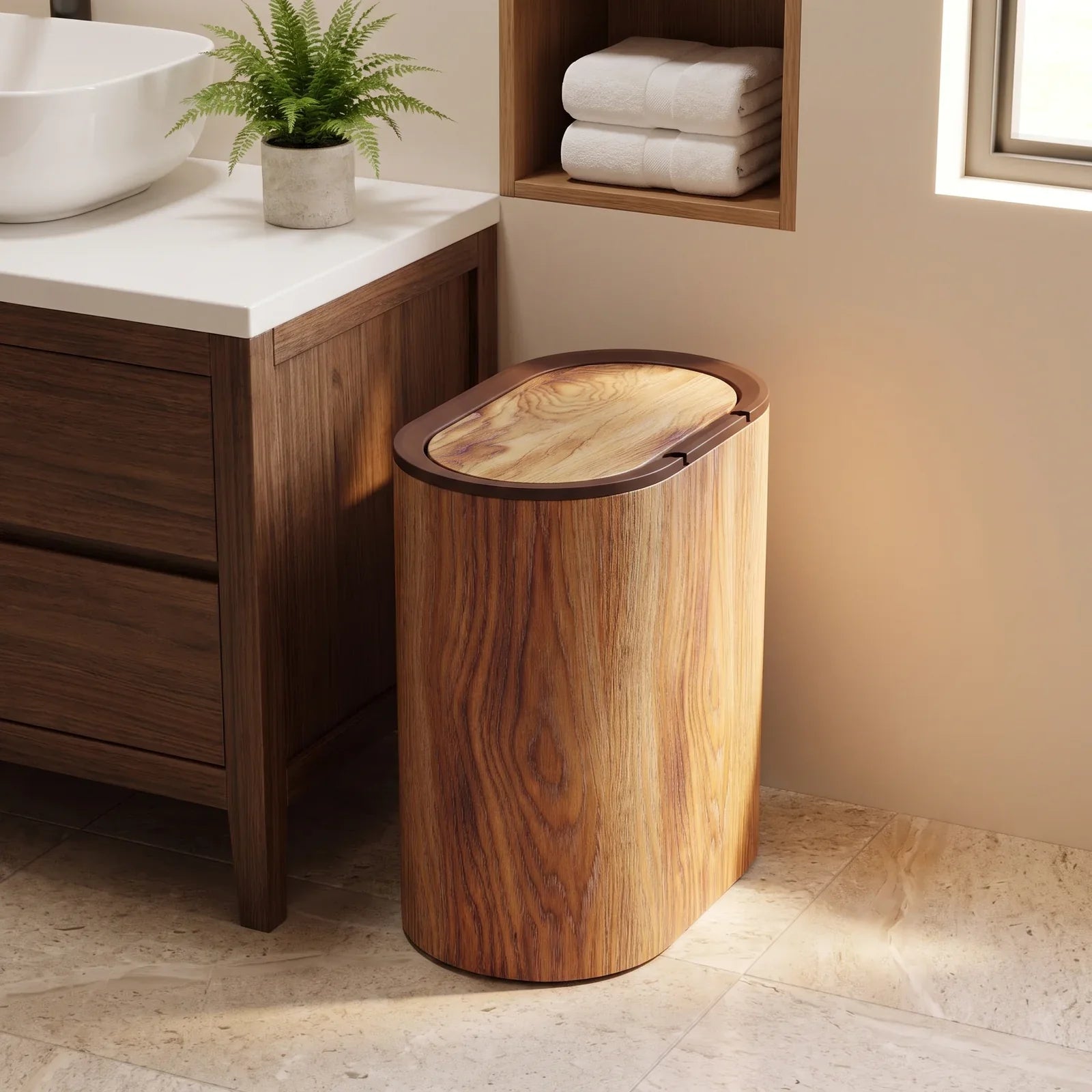 Elegant Marble-Patterned Trash Can