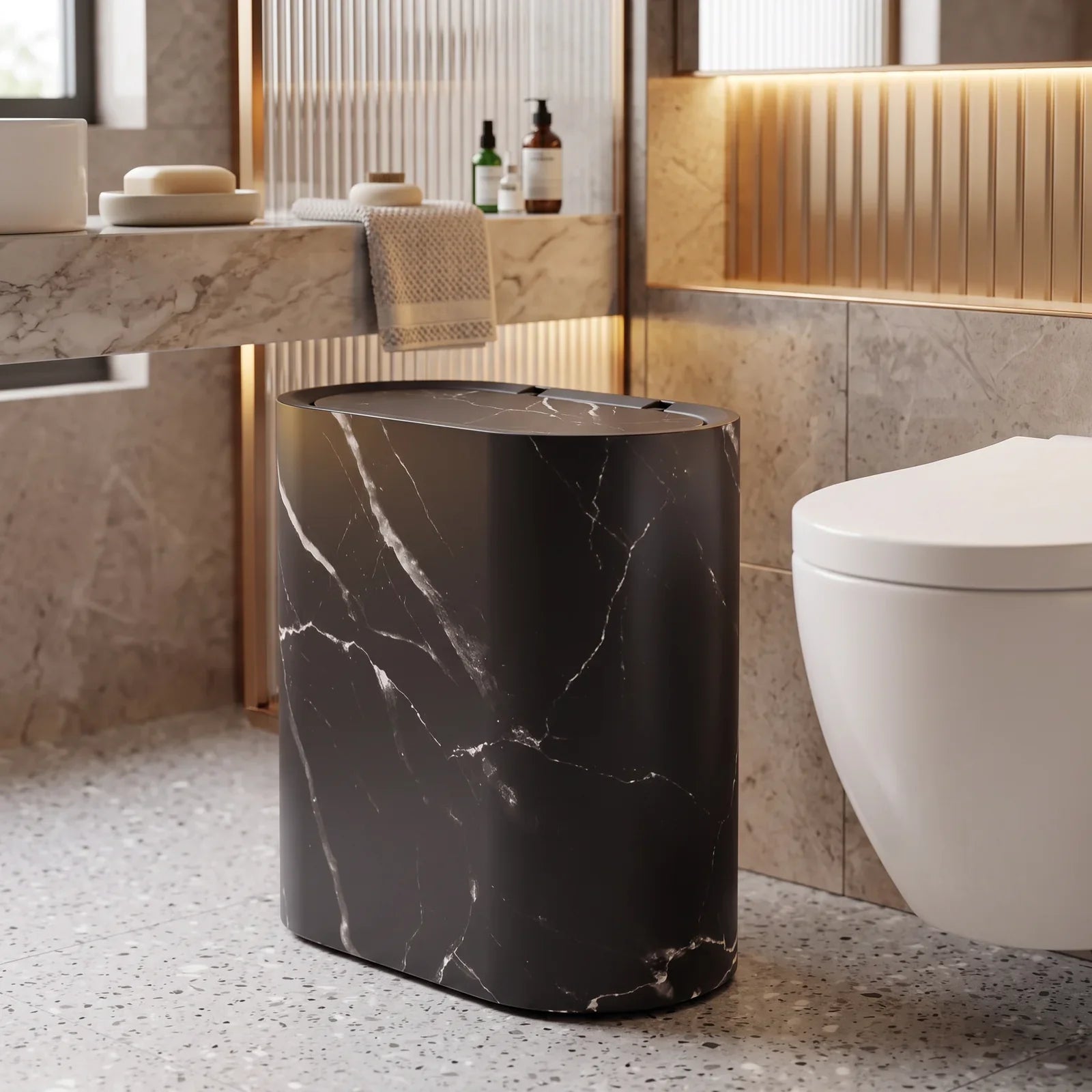 Elegant Marble-Patterned Trash Can