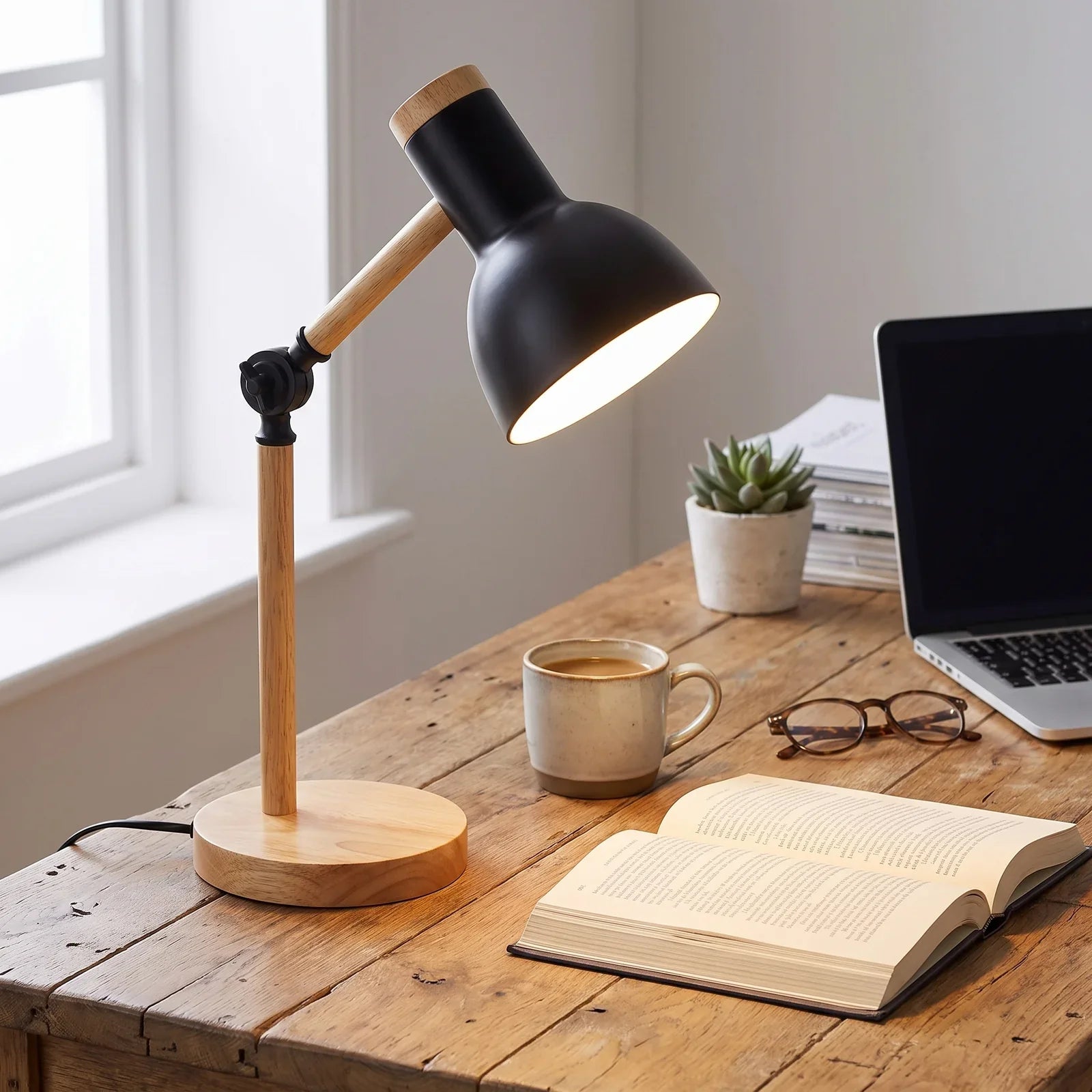 Nordic Wooden LED Desk Lamp - Minimalist Scandinavian Design with Warm LED Glow
