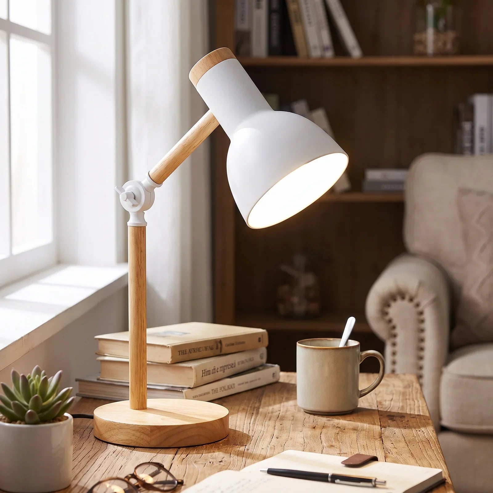 Nordic Wooden LED Desk Lamp - Minimalist Scandinavian Design with Warm LED Glow