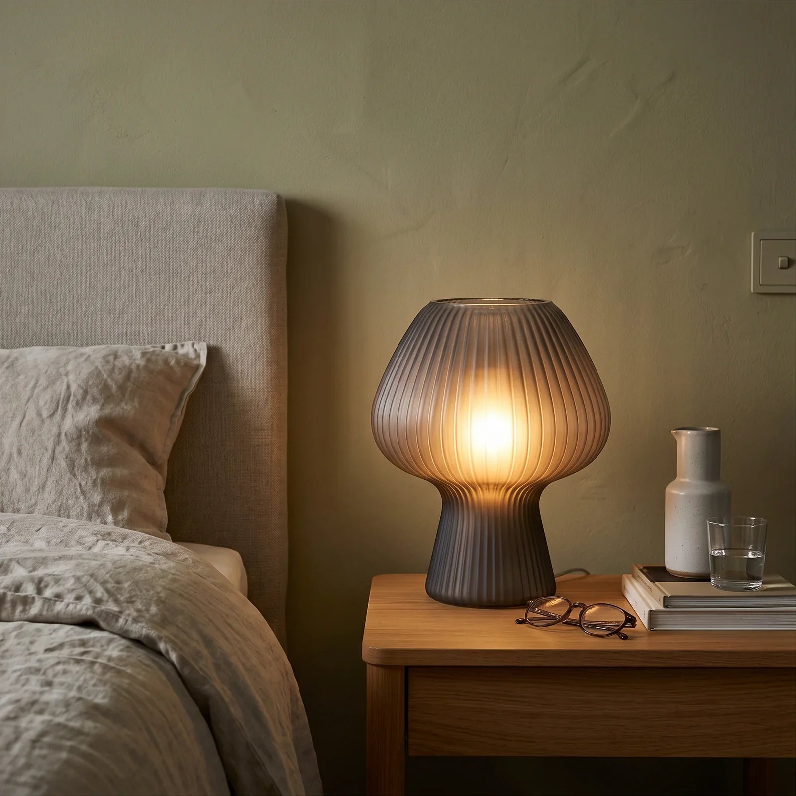 Chic Vintage Ribbed Glass Bedside Lamp