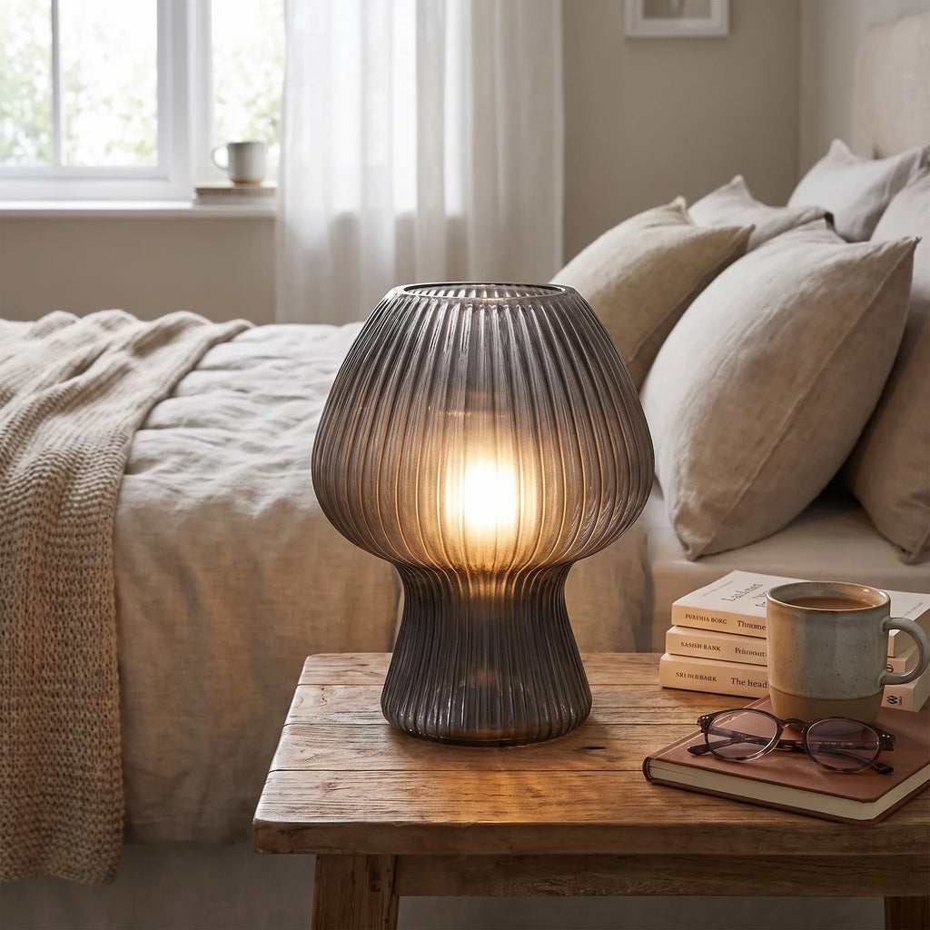 Chic Vintage Ribbed Glass Bedside Lamp