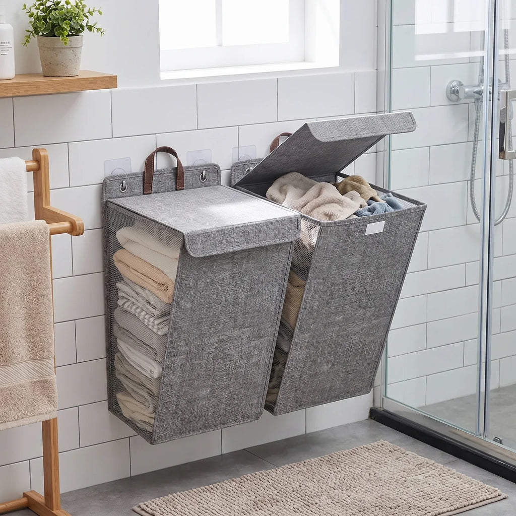 Wallora Adhesive Laundry Basket - Easy Peel-and-Stick Wall-Mount Laundry Organizer