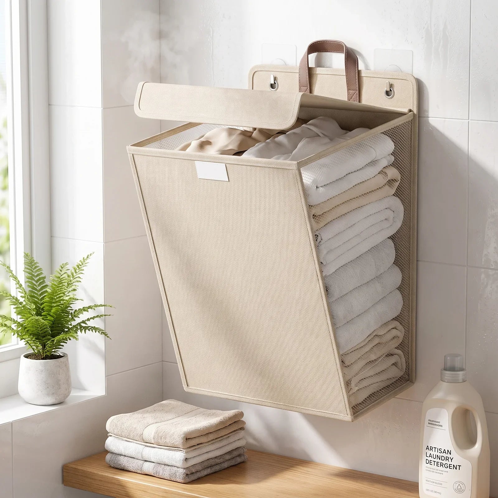 Wallora Adhesive Laundry Basket - Easy Peel-and-Stick Wall-Mount Laundry Organizer