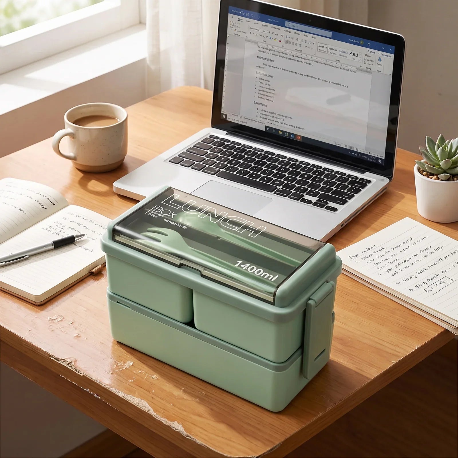 1400ml Double-Layer Bento Box – 2-Tier Lunch Box