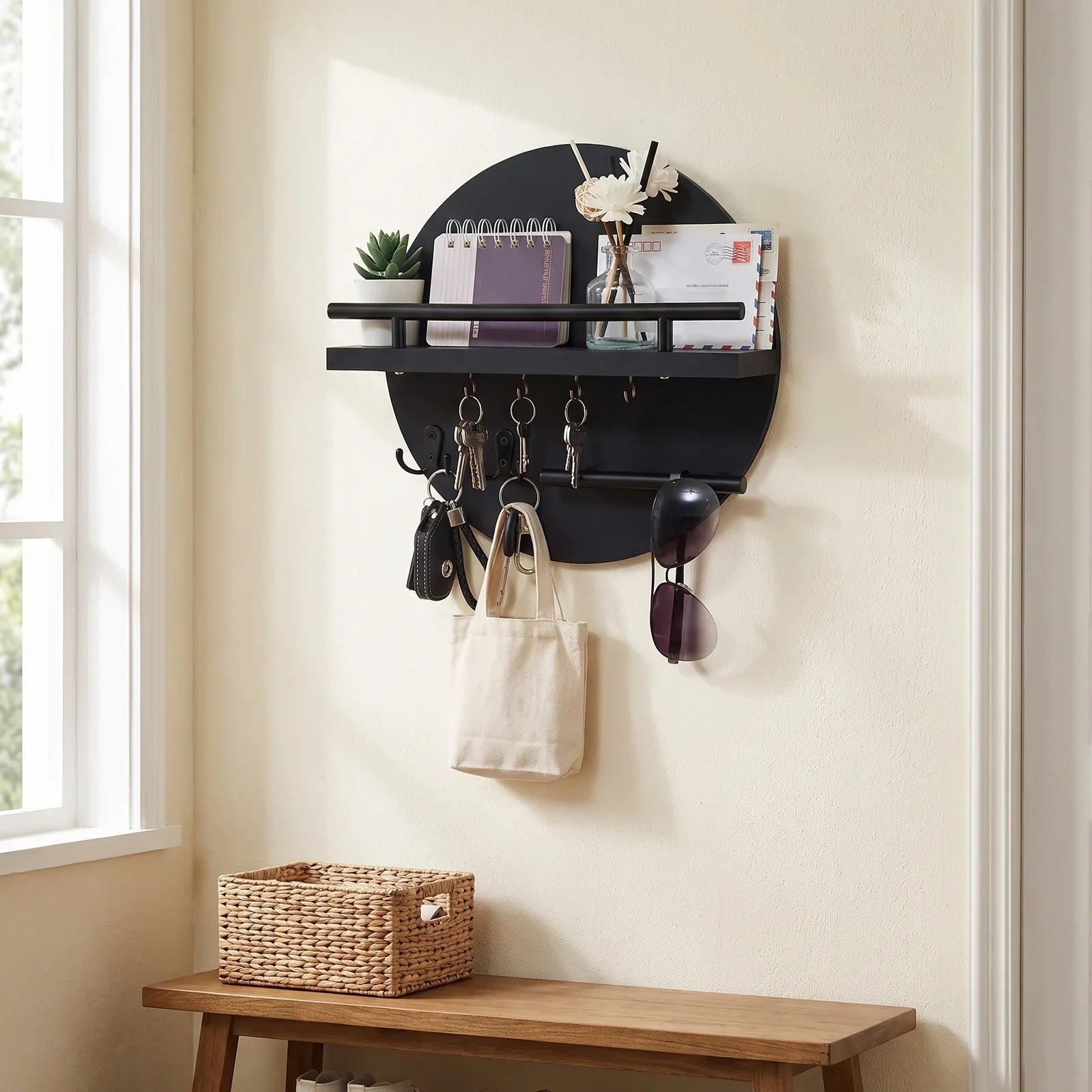 Rustic Round Wooden Key Holder for Wall