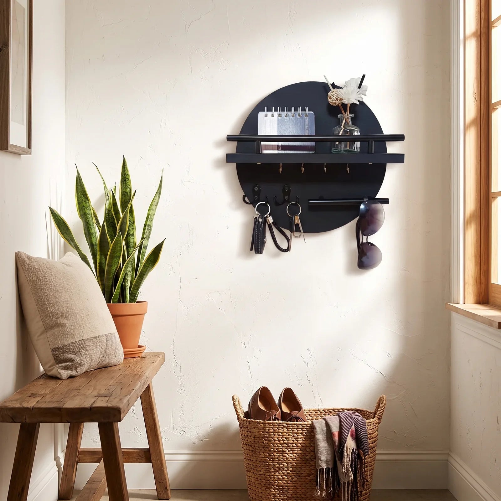 Rustic Round Wooden Key Holder for Wall