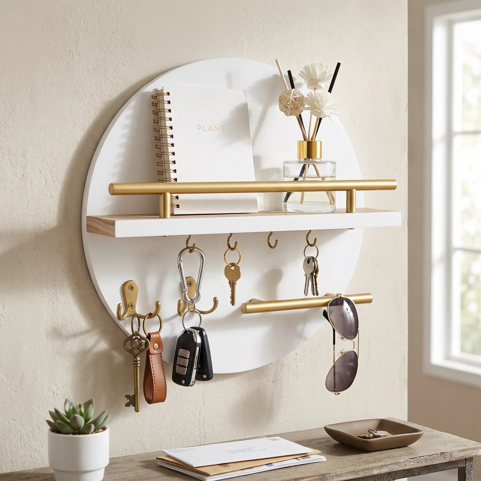 Rustic Round Wooden Key Holder for Wall
