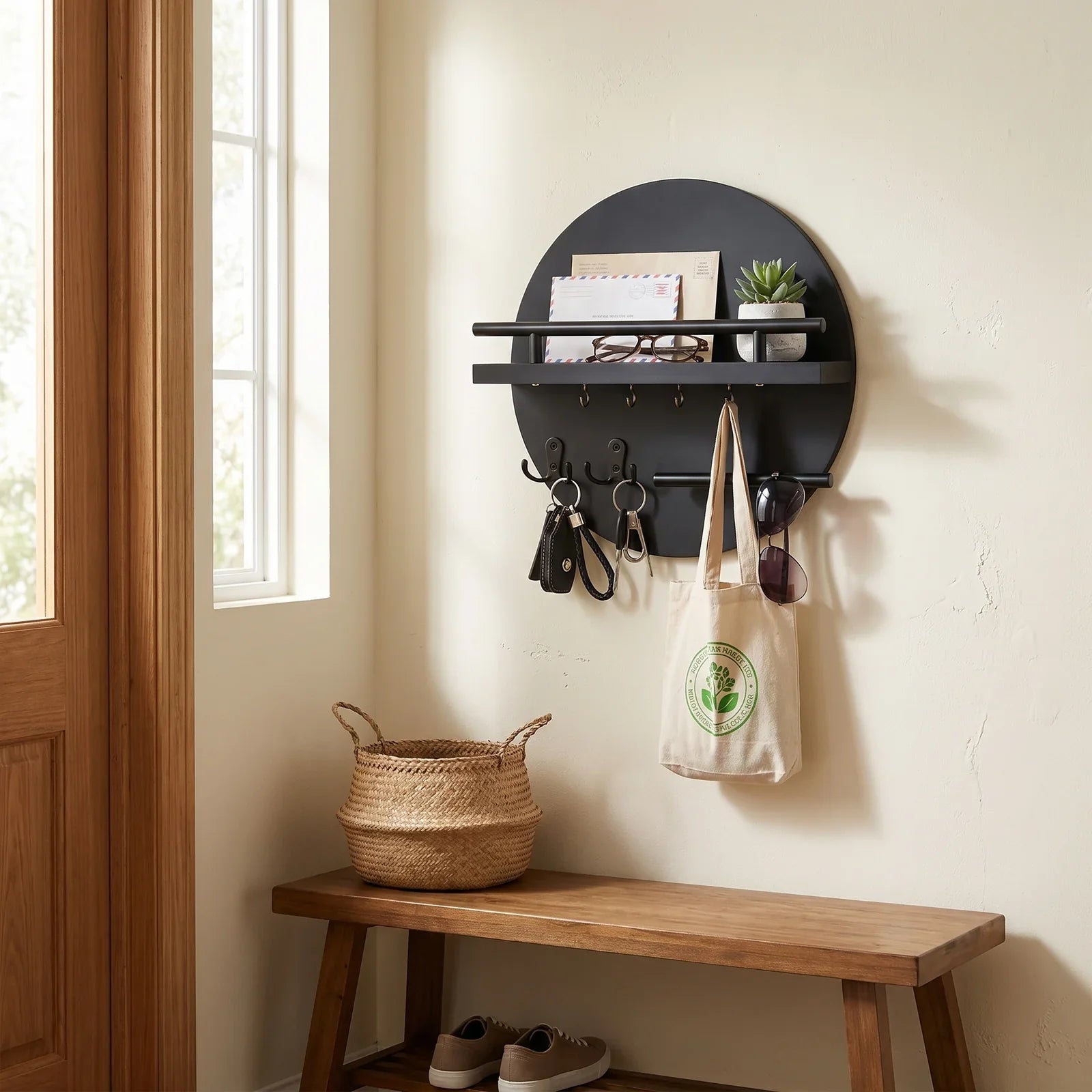 Rustic Round Wooden Key Holder for Wall