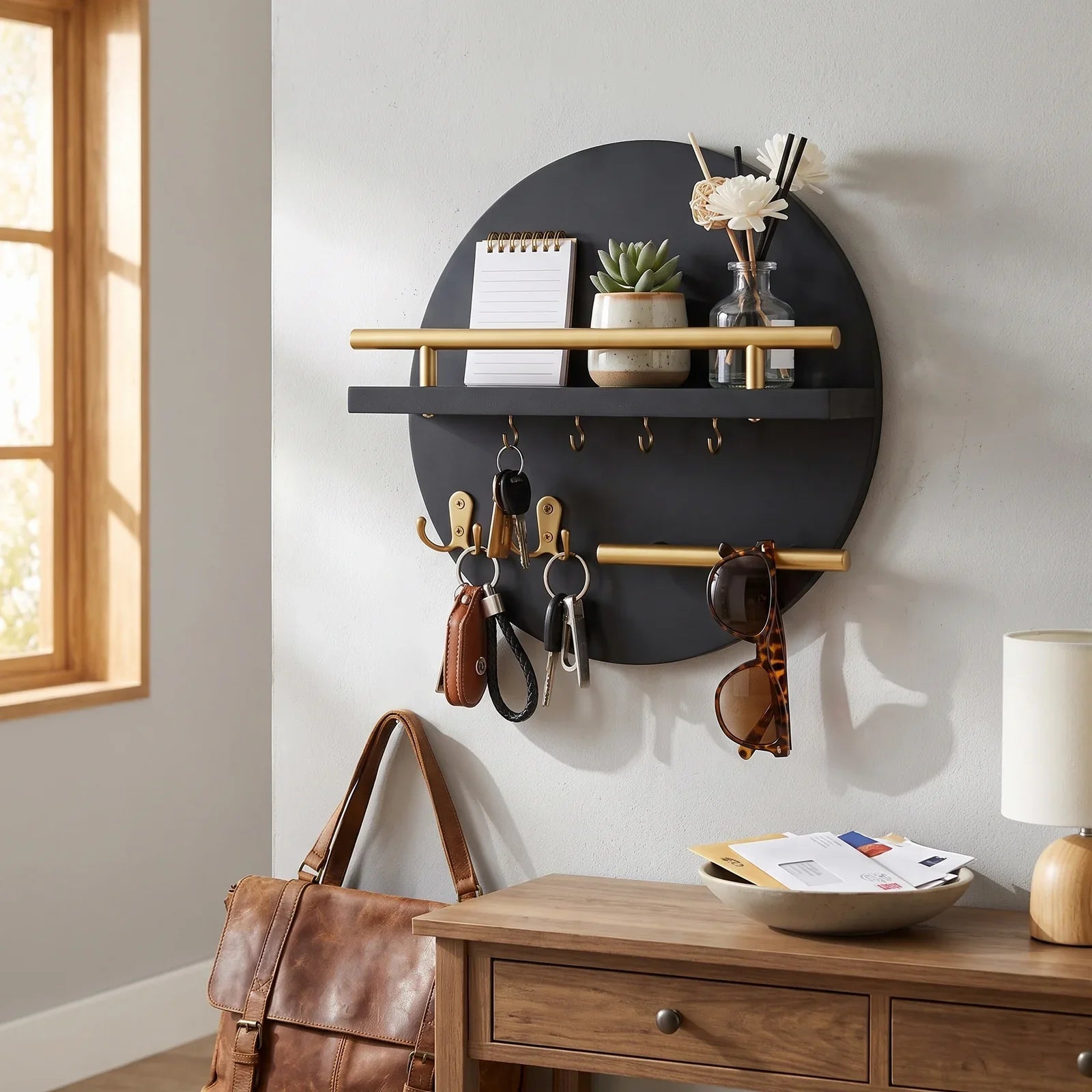 Rustic Round Wooden Key Holder for Wall