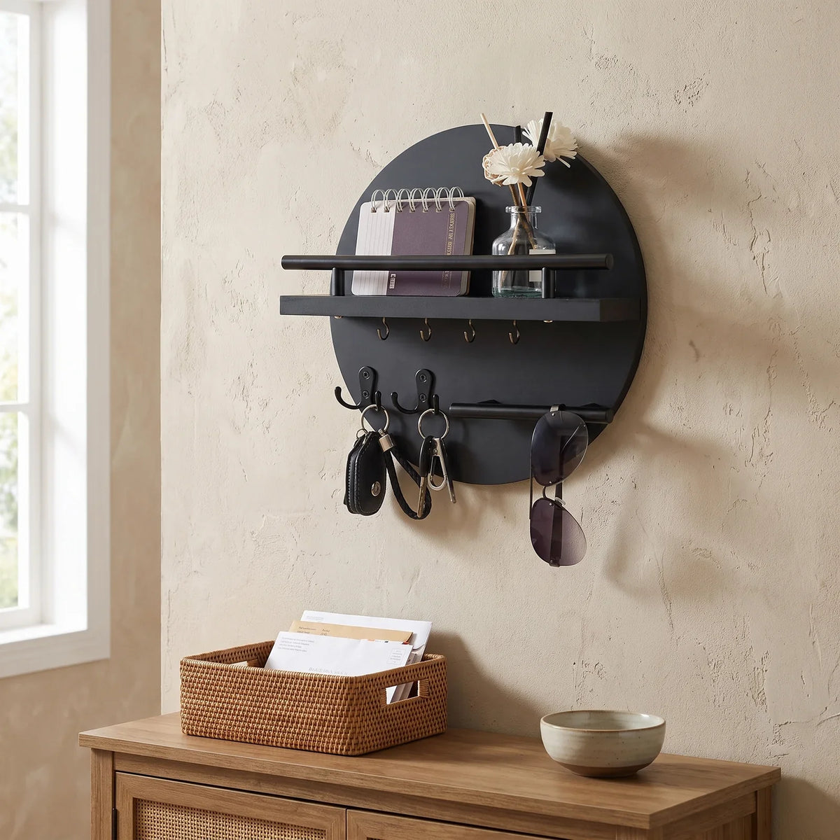 Rustic Round Wooden Key Holder for Wall