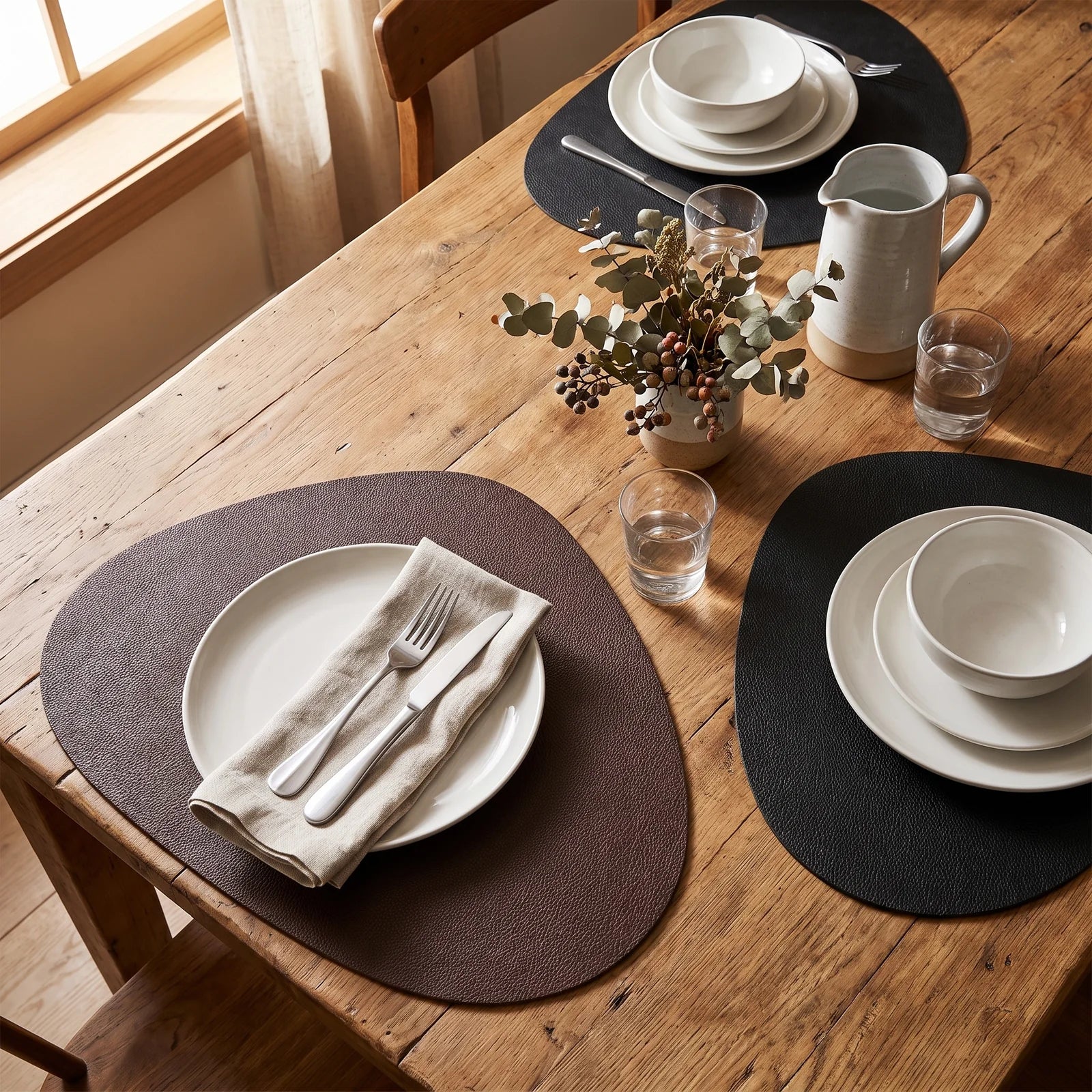 NordicDrop Faux Leather Placemats - Sleek, Easy-Care Dining Mats