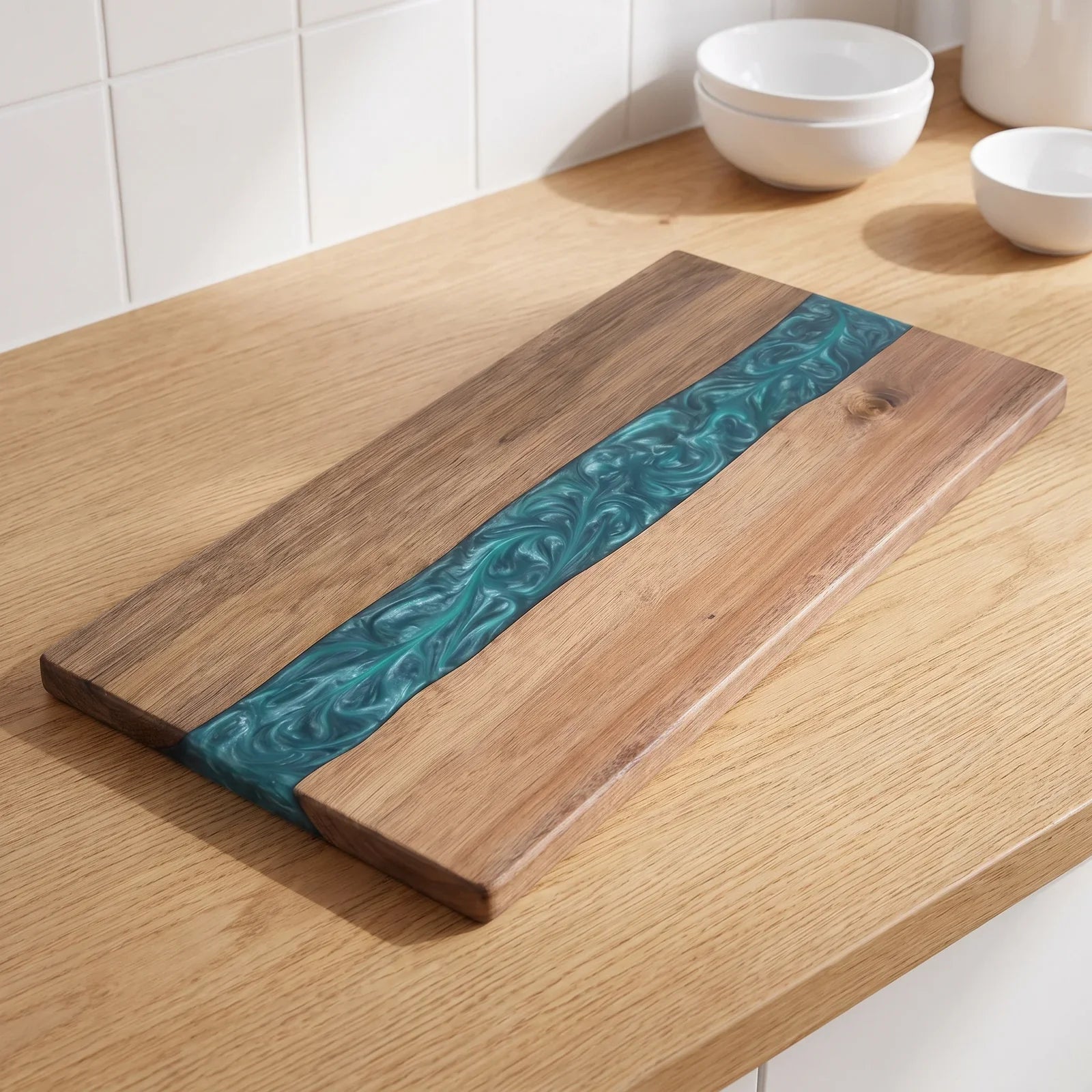 Premium Resin River Acacia Cutting Board with Stunning Inlay
