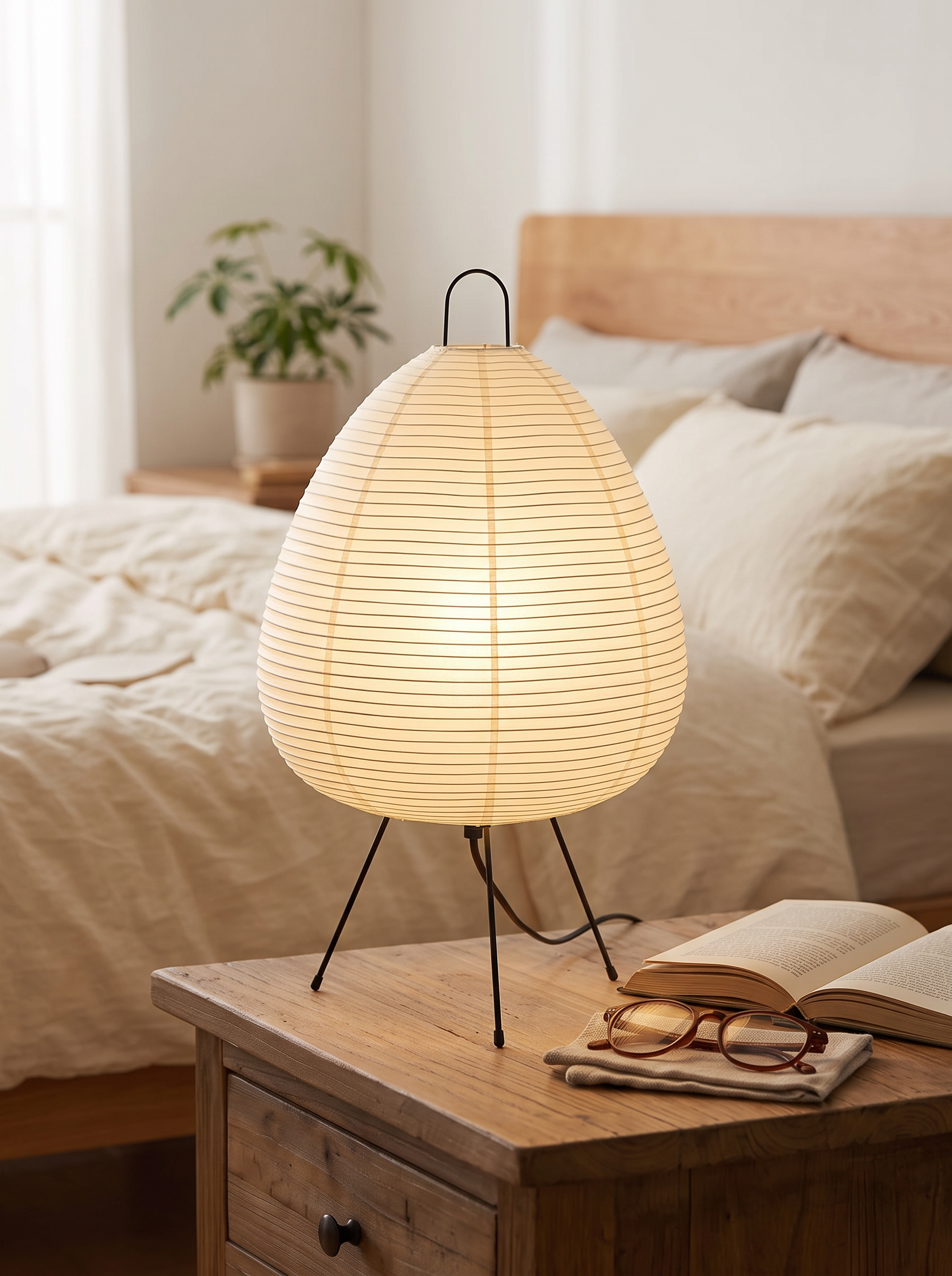 Japanese Rice Paper Table Lamp with Soft Ambient Glow in a home setting, view 1