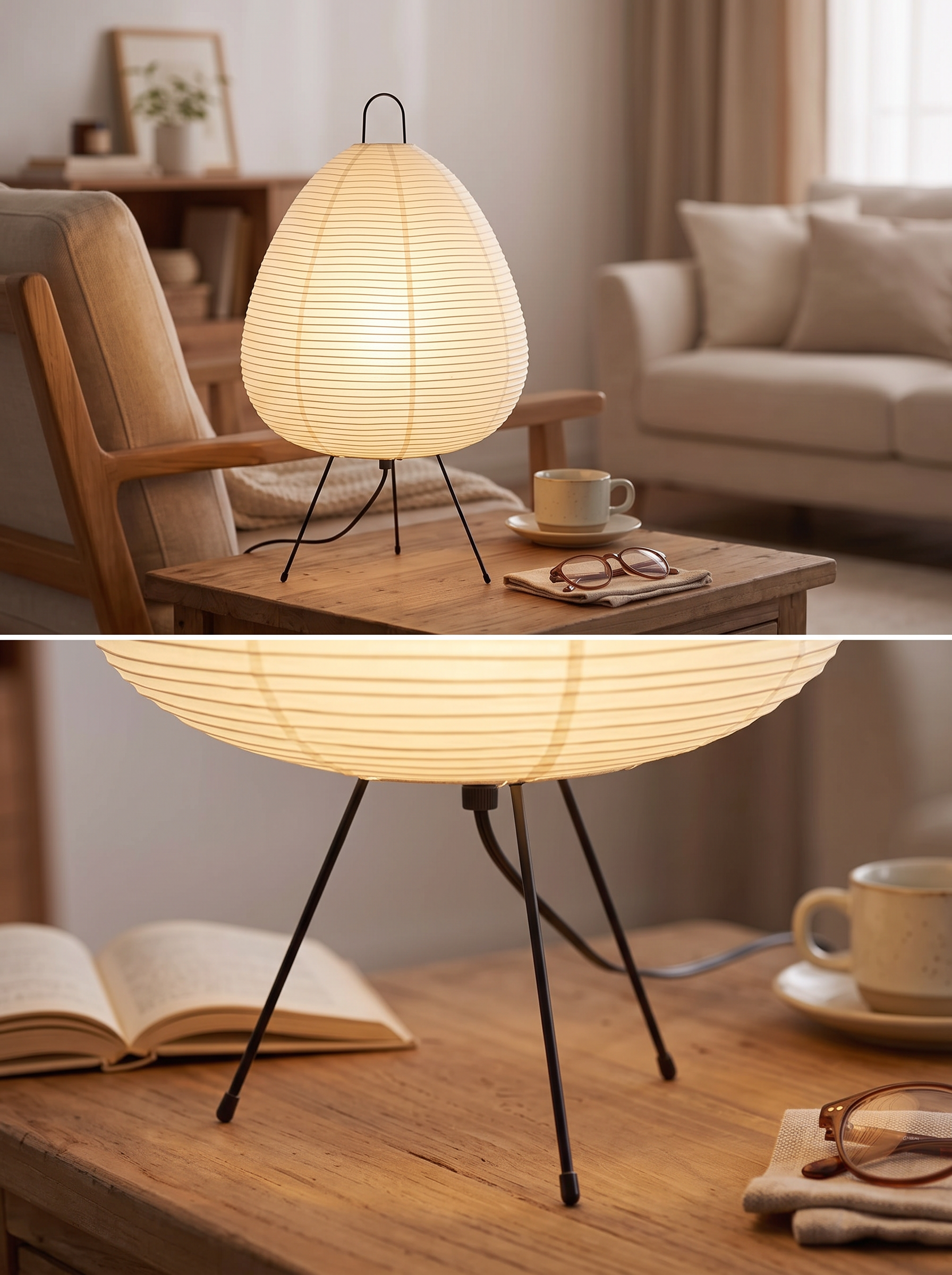 Japanese Rice Paper Table Lamp with Soft Ambient Glow in a home setting, view 2