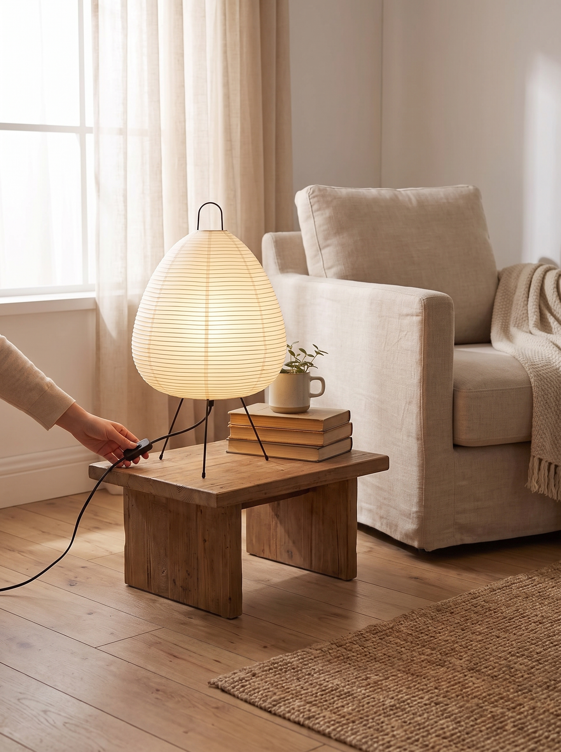 Japanese Rice Paper Table Lamp with Soft Ambient Glow in a home setting, view 3
