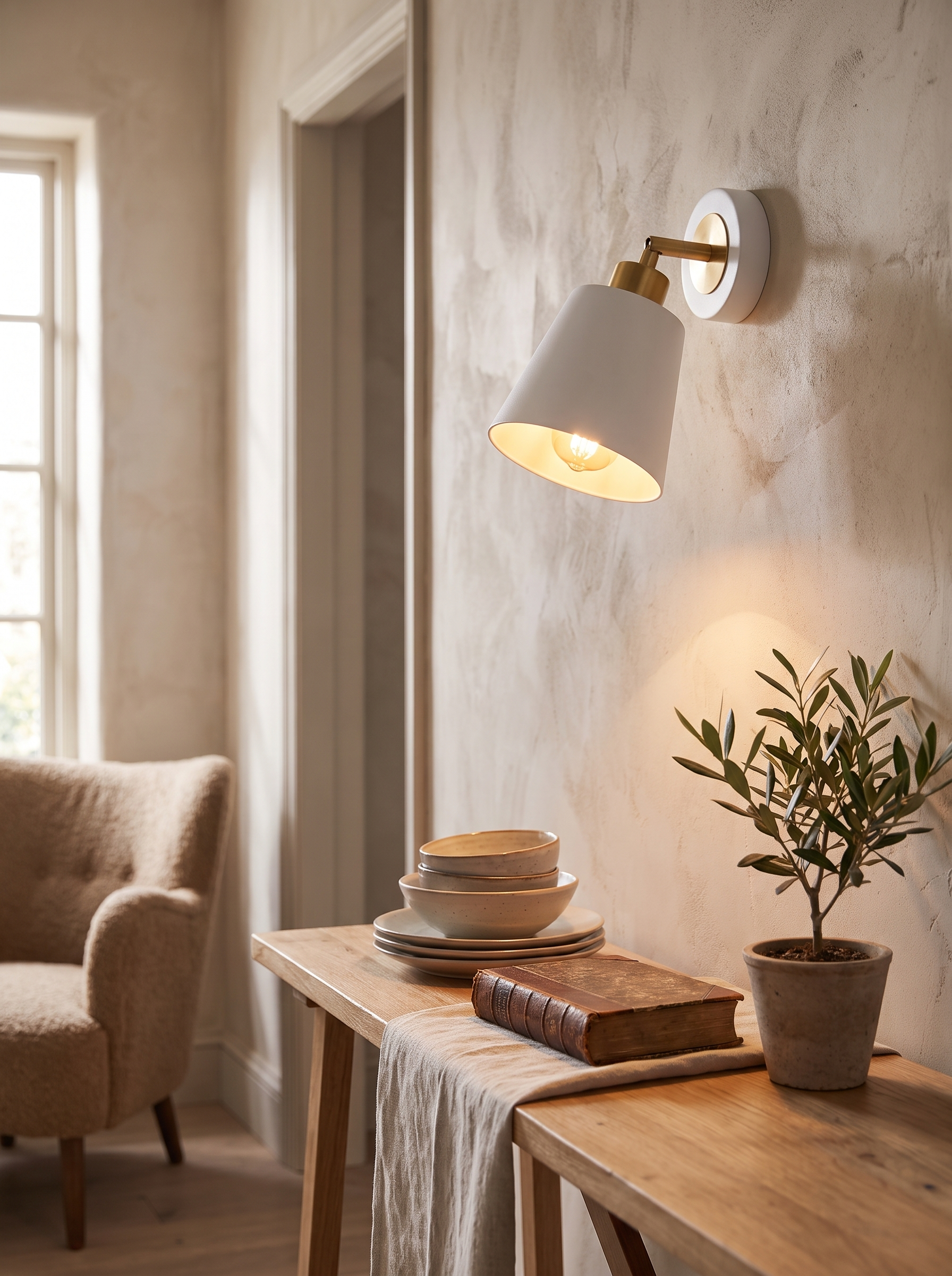 Sleek Modern Metal Wall Sconce Light – Minimalist Industrial Wall Lamp in a home setting, view 3