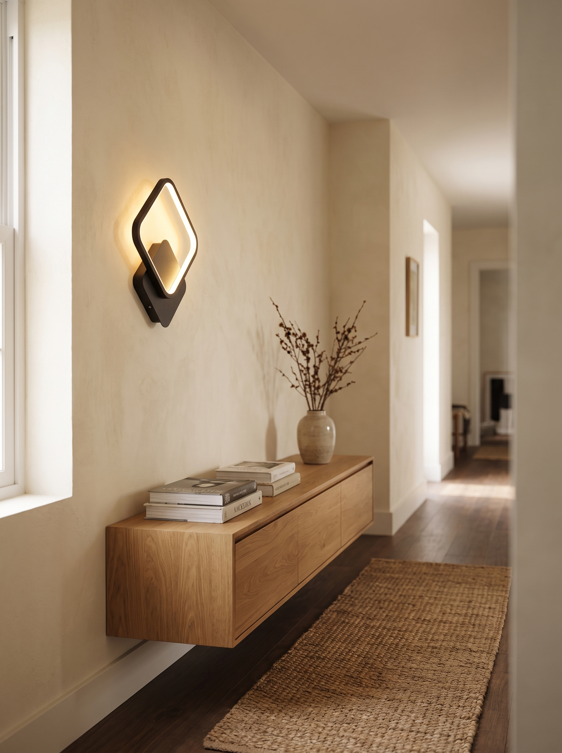 Sleek Modern Square LED Wall Lamp in a home setting, view 3
