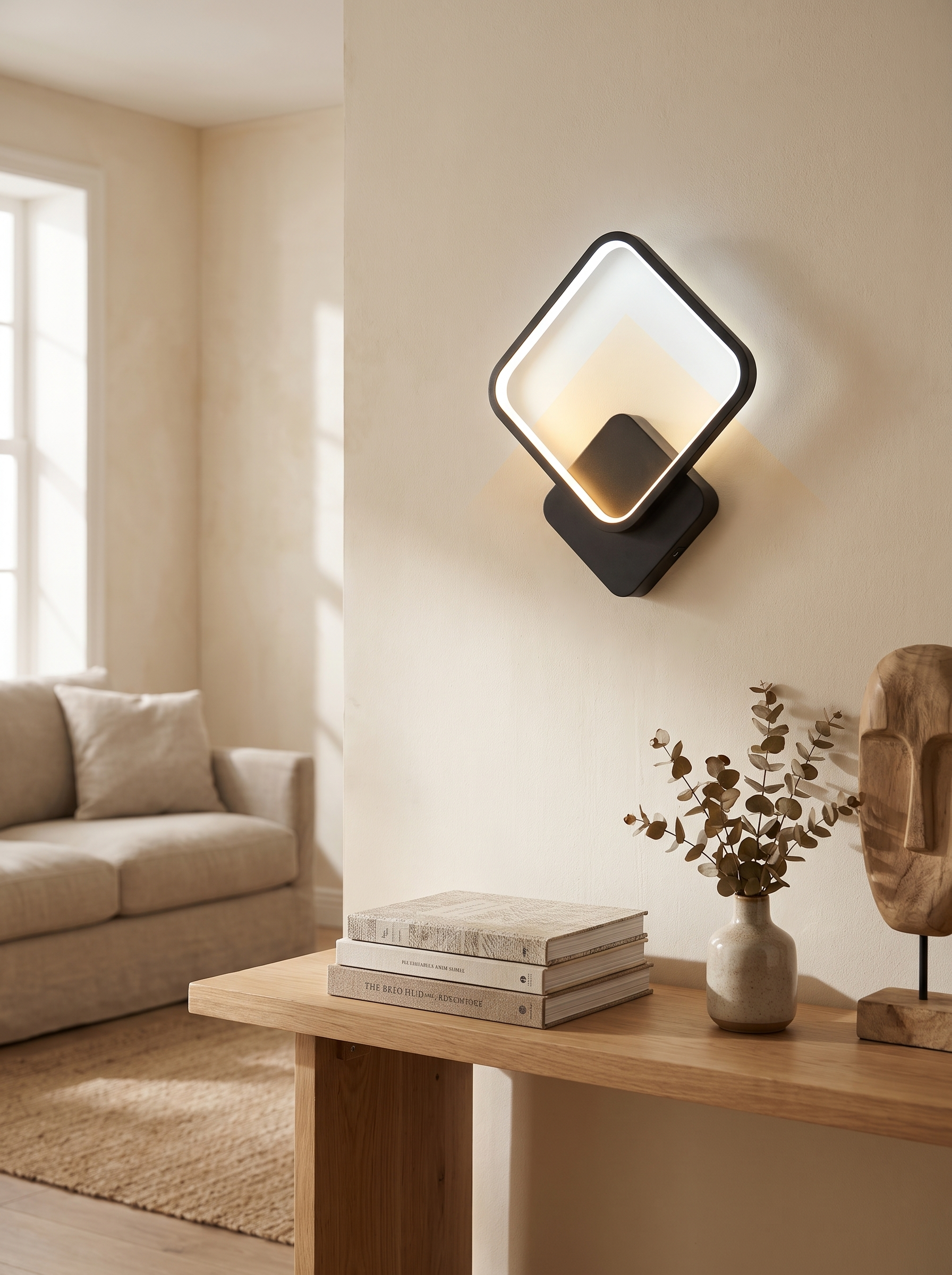 Sleek Modern Square LED Wall Lamp in a home setting, view 1