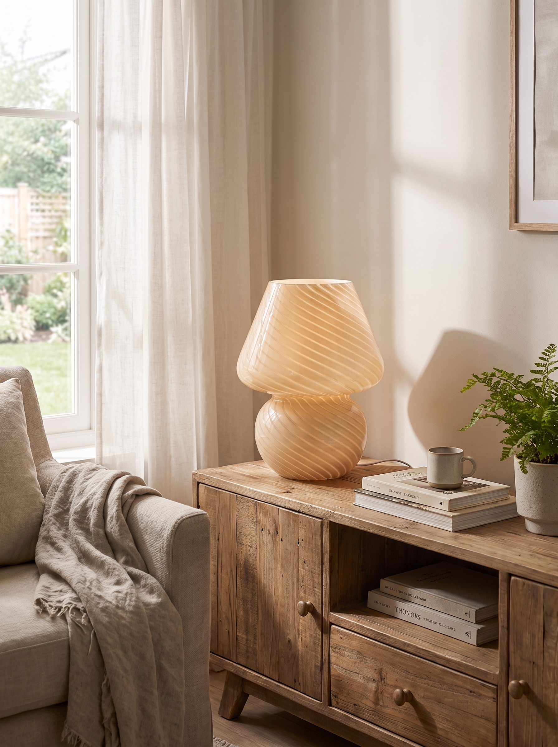 Elegant Murano-Style Glass Mushroom Table Lamp in a home setting, view 3