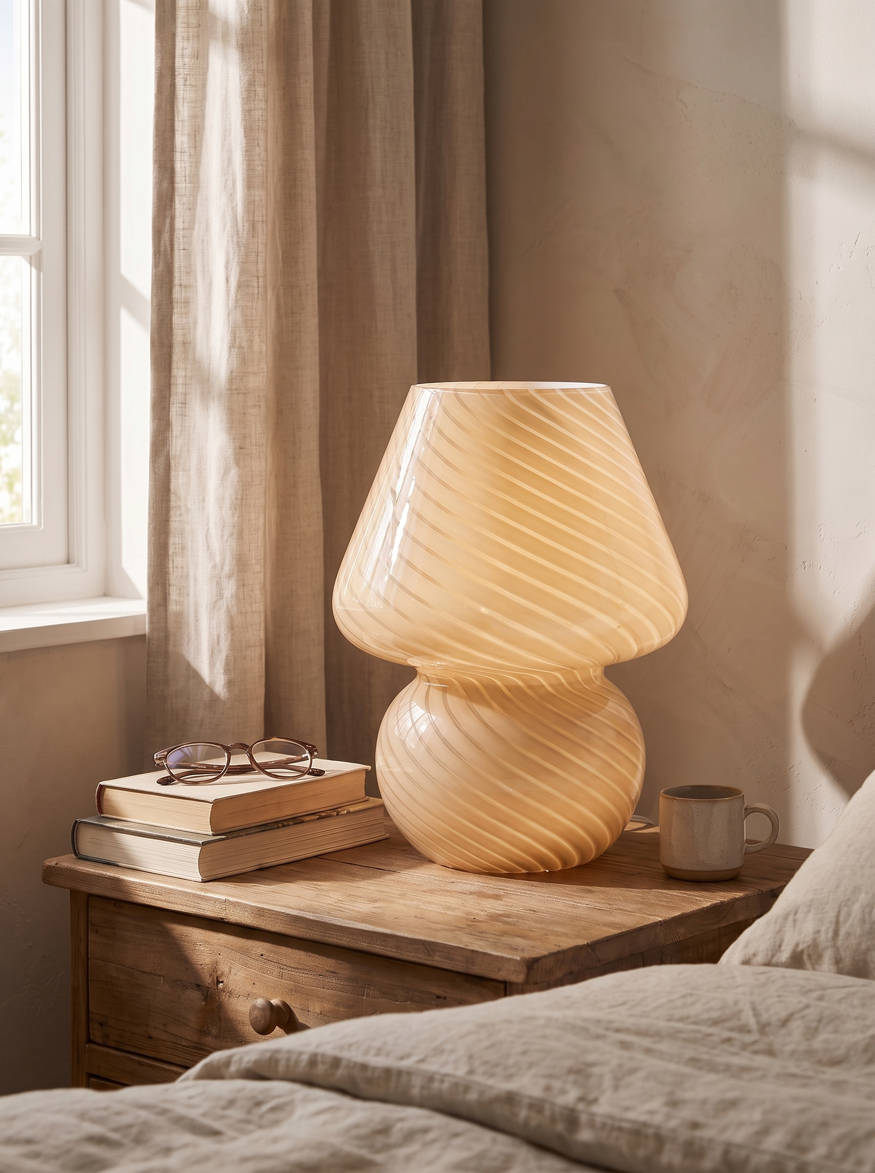 Elegant Murano-Style Glass Mushroom Table Lamp in a home setting, view 1