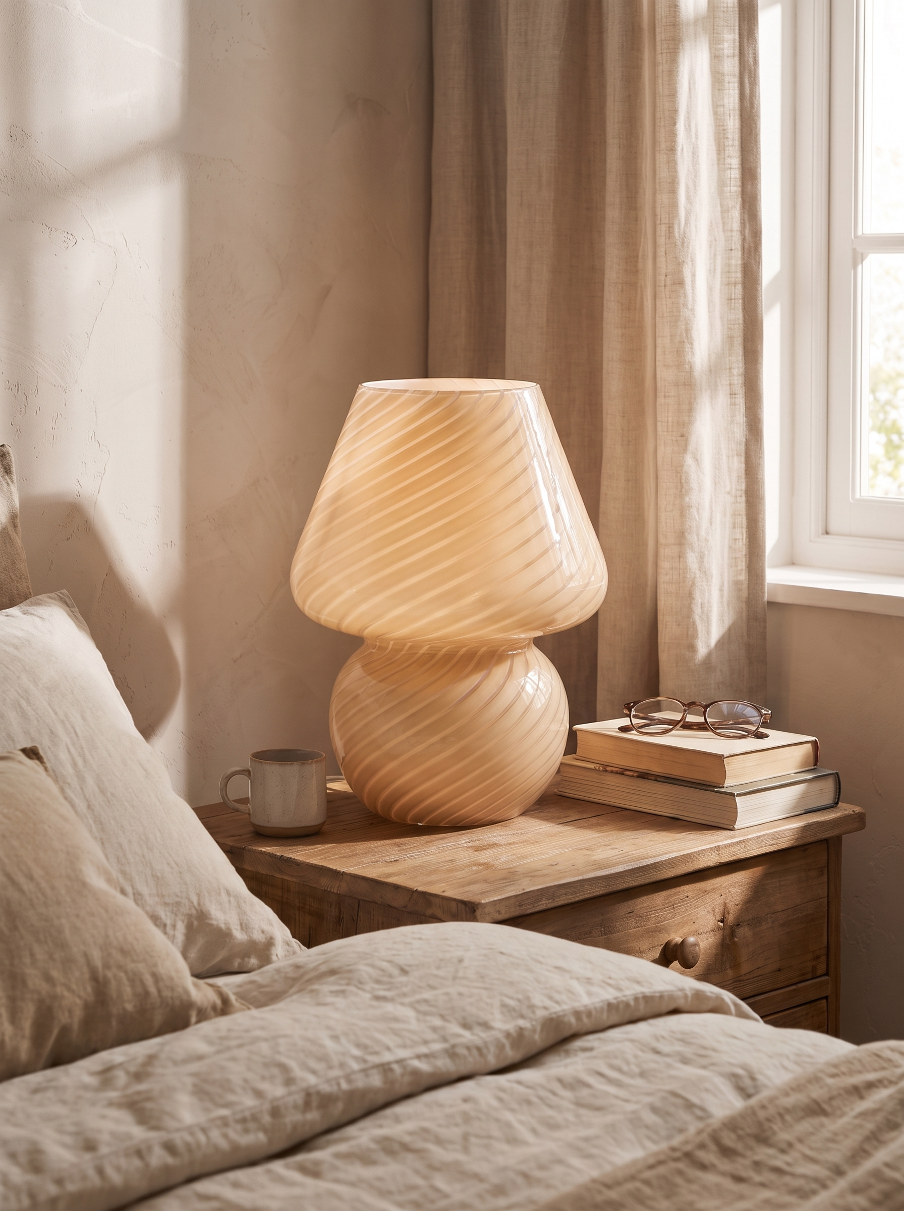Elegant Murano-Style Glass Mushroom Table Lamp in a home setting, view 2