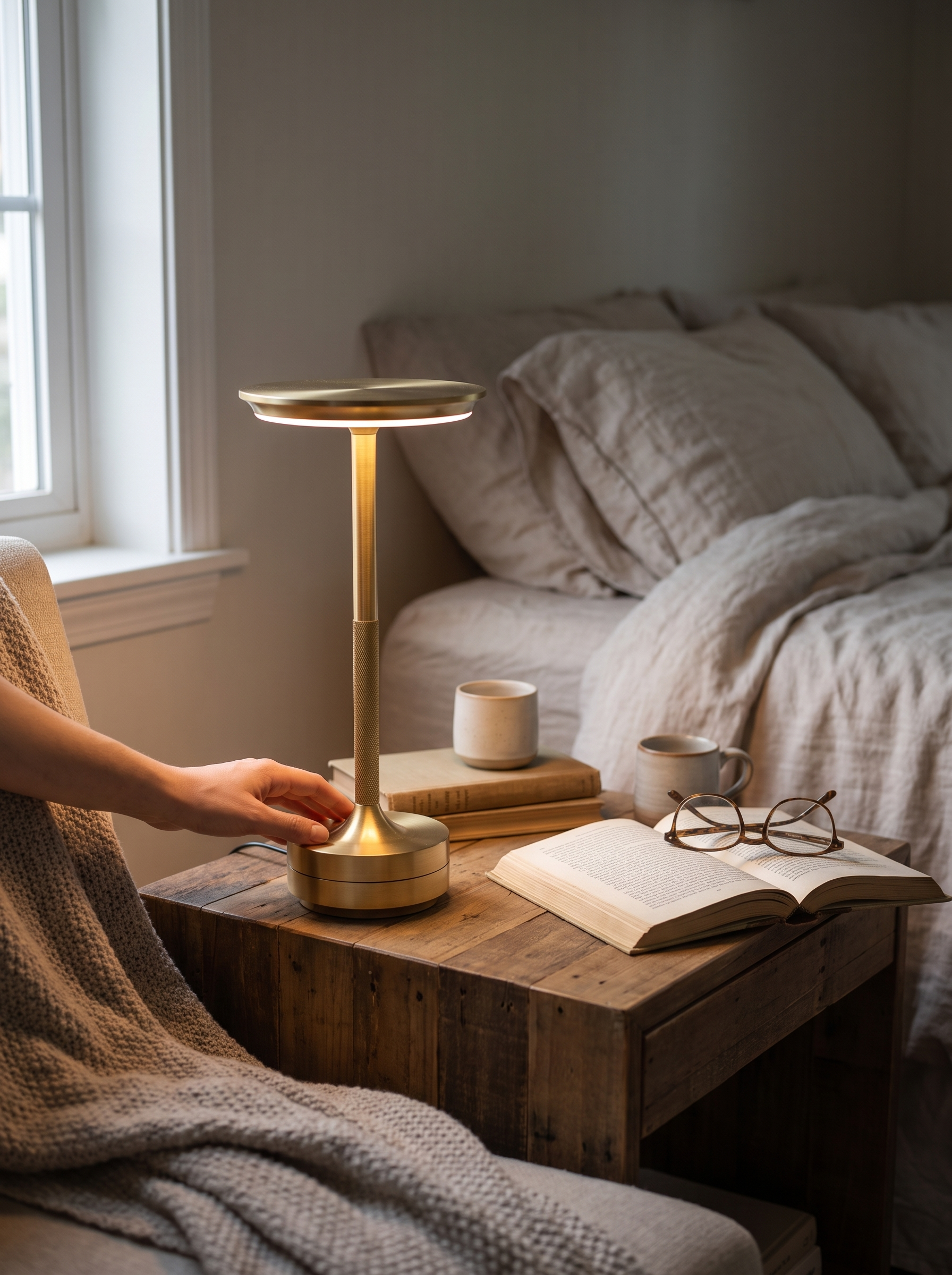 Rechargeable Touch-Activated Desk Lamp in a home setting, view 1