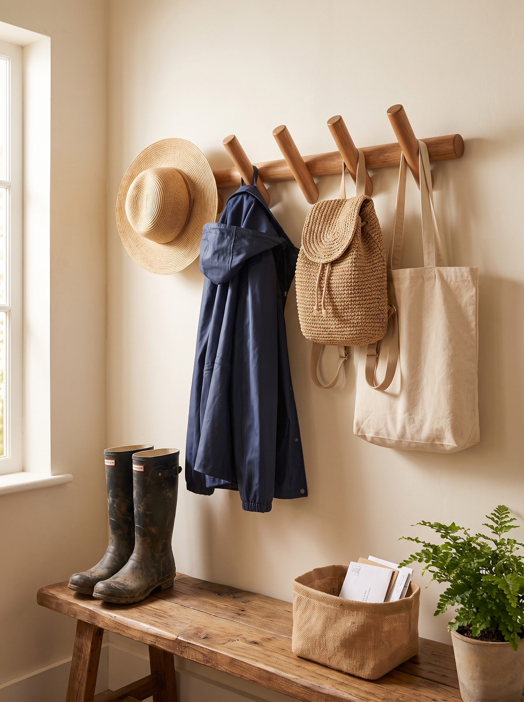 Maeve Solid Oak Wall-Mounted Storage Rack in a home setting, view 3
