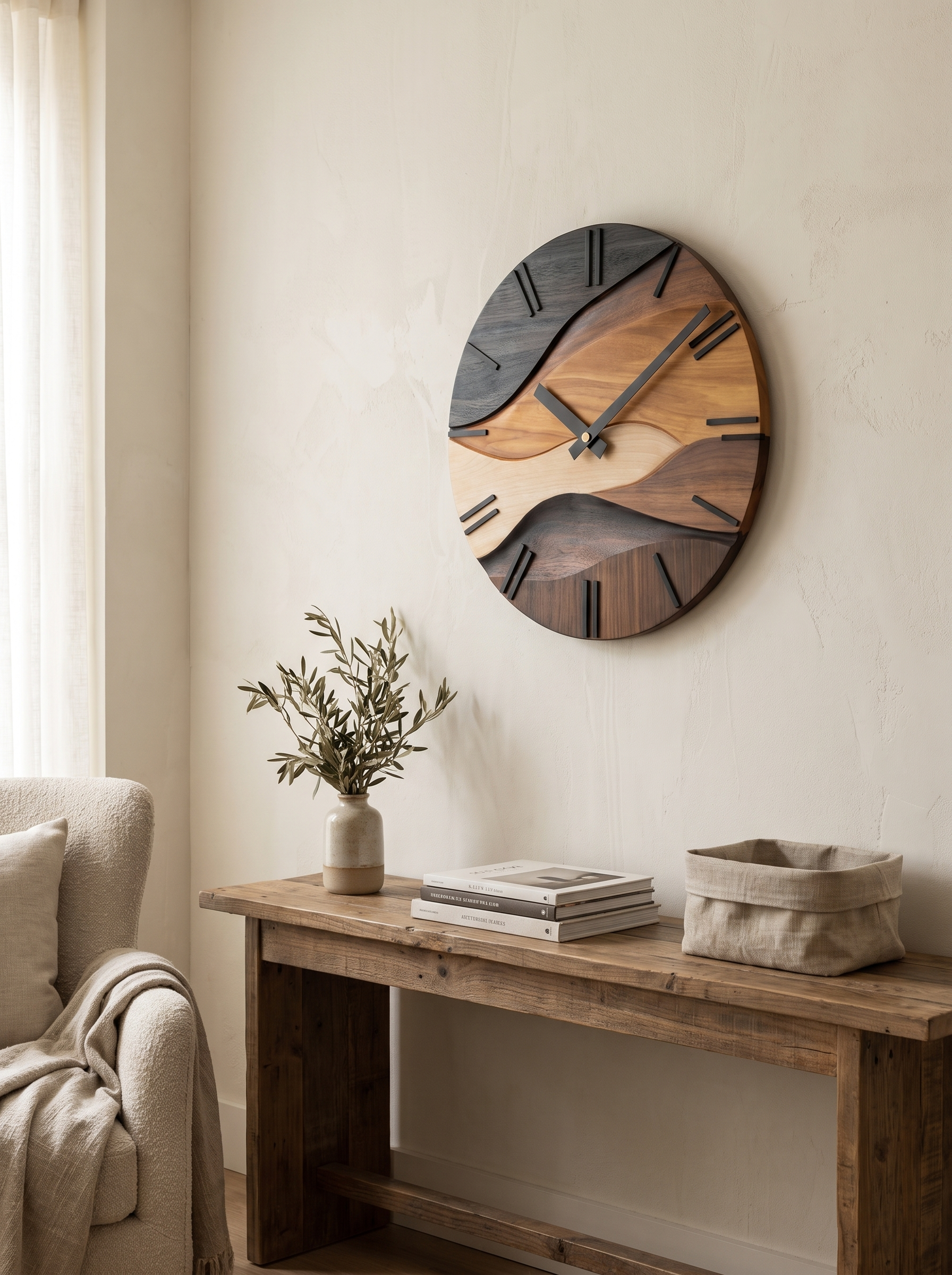 Elegant Round Wall Clock with Artistic Flair in a home setting, view 3