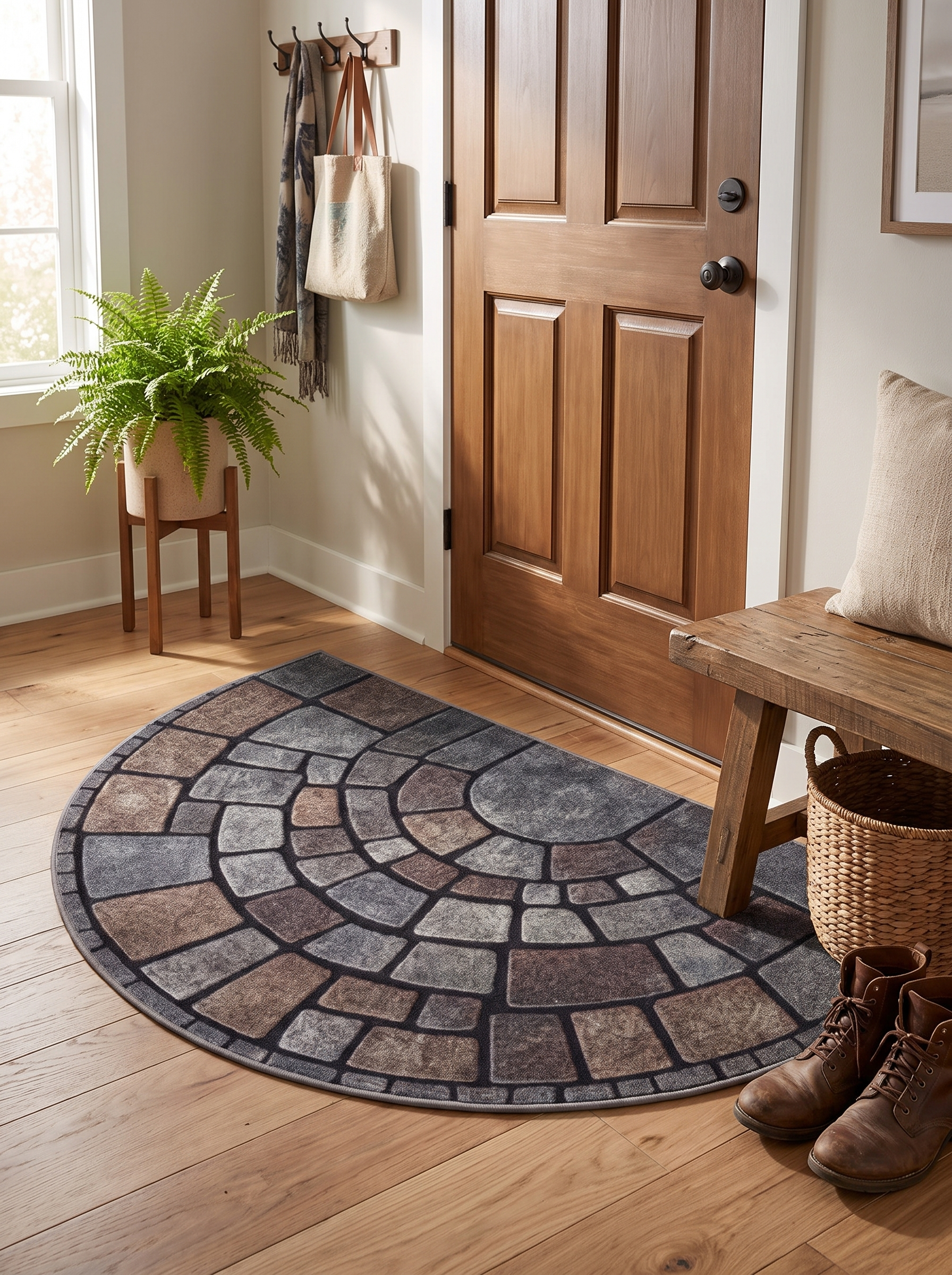 Elegant Half-Circle Mosaic Door Mat in a home setting, view 3